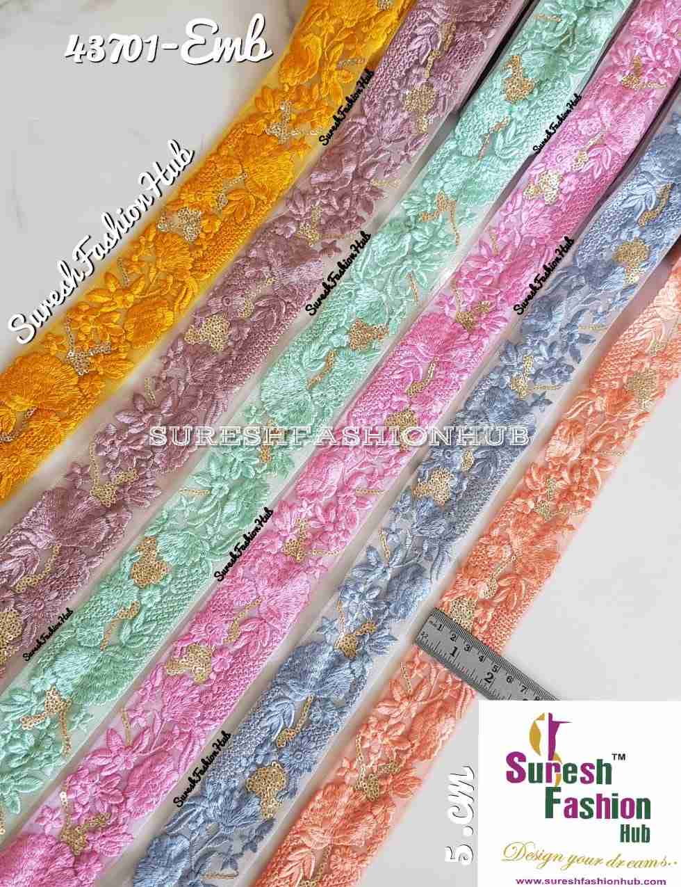 Golden Zari Threaded Petals On Pista  Net Embroidery Trim