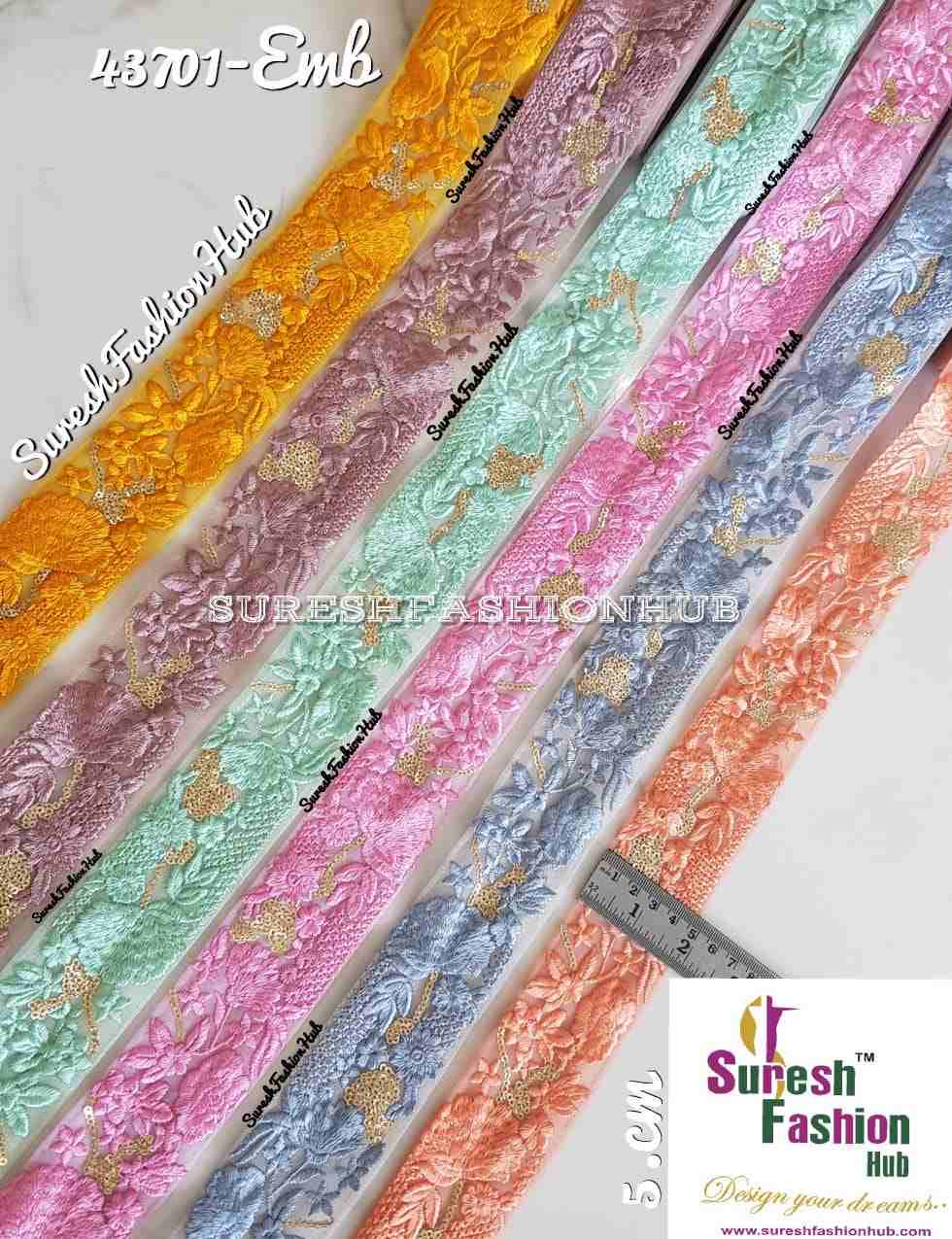 Golden Zari Threaded Petals On Mustured Net Embroidery Trim