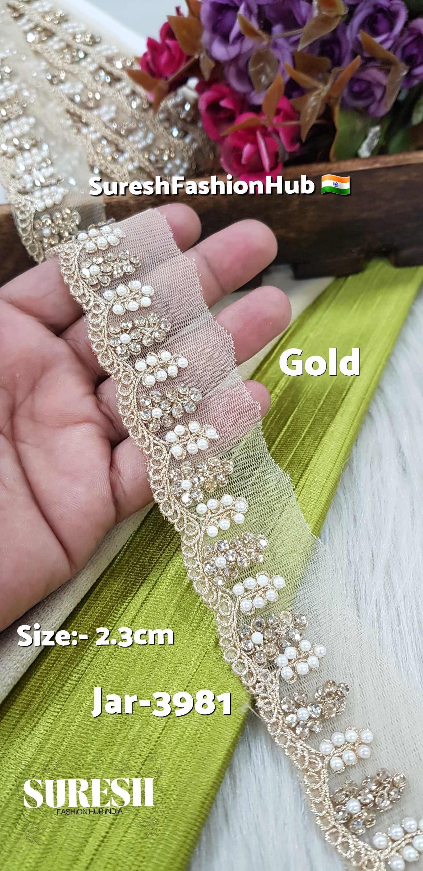 Jar-3981 Antique Gold Organza Dori Diamond Lace – 2.3 cm