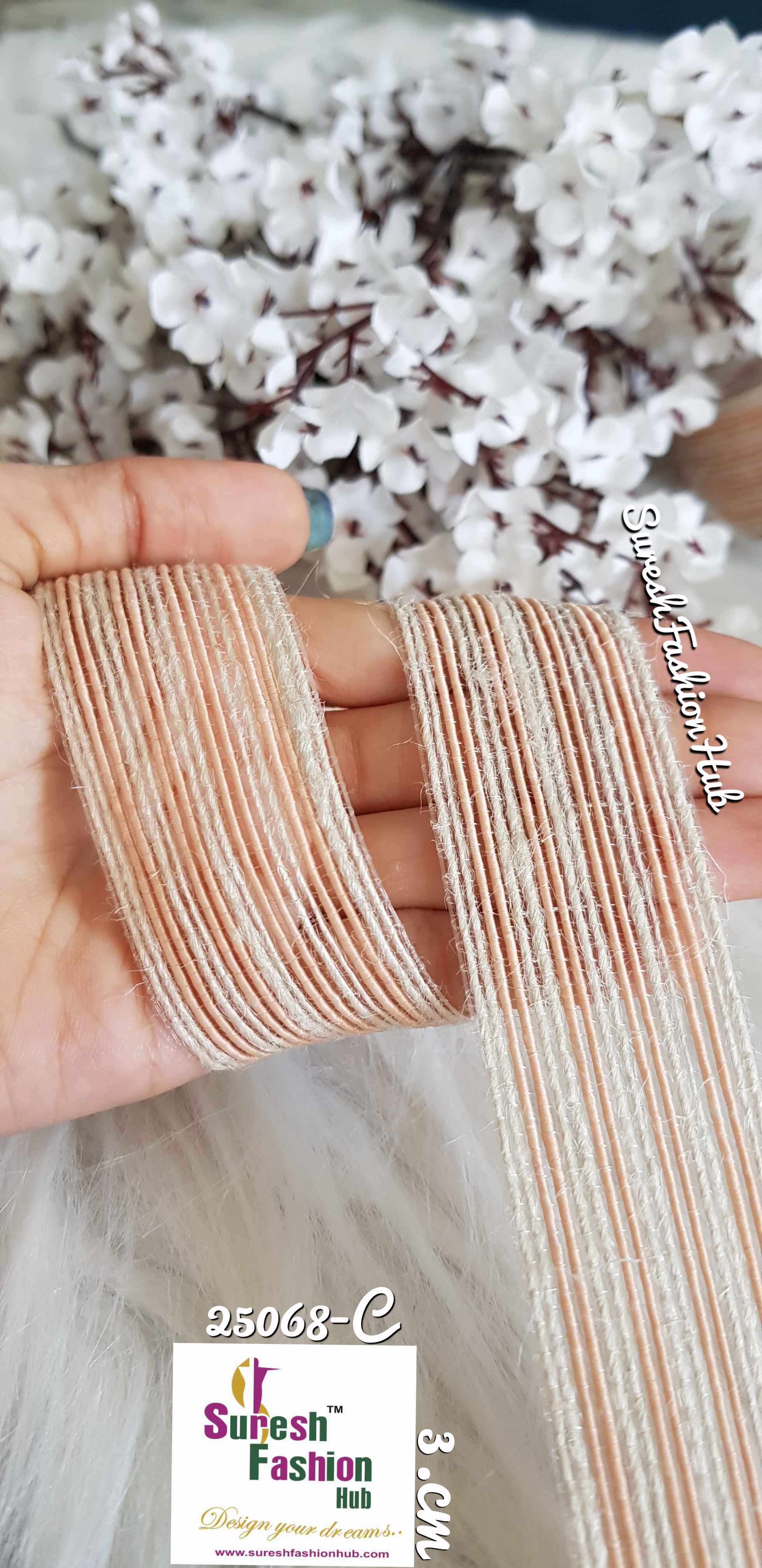 White & Peach Striped Trim