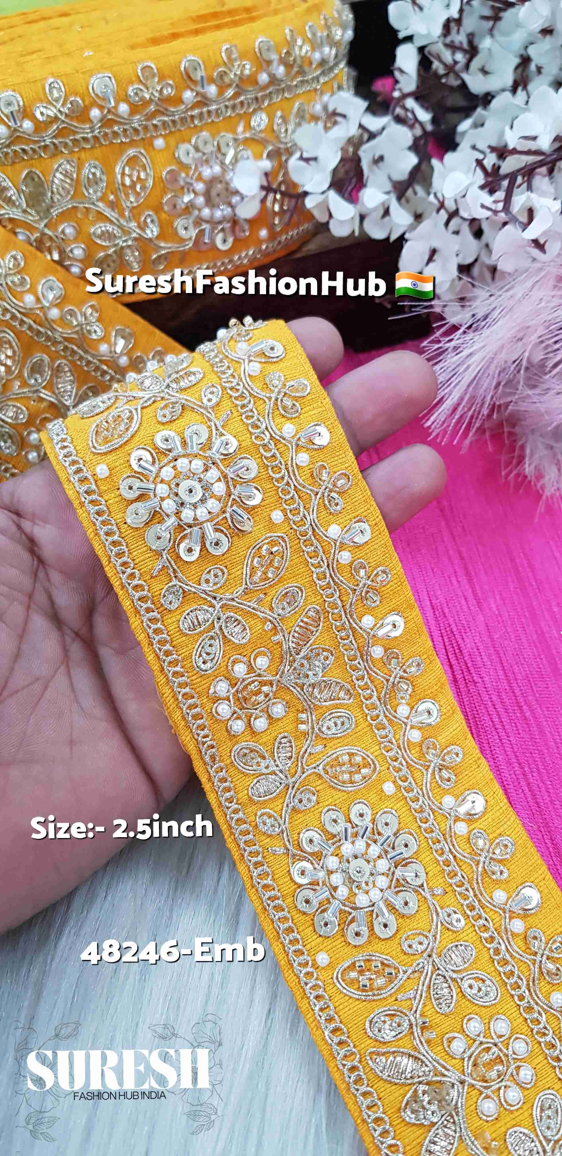 Yellow Floral Kaddhana Embroidery Lace