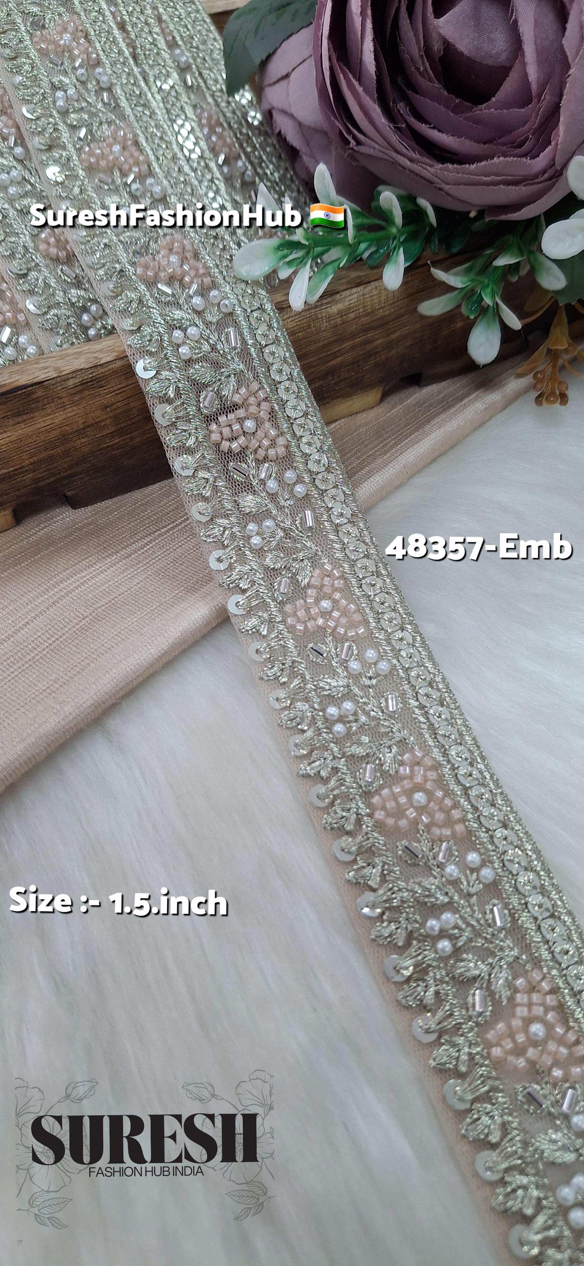 Light Peach Beaded Floral Grace Net Embroidered Lace