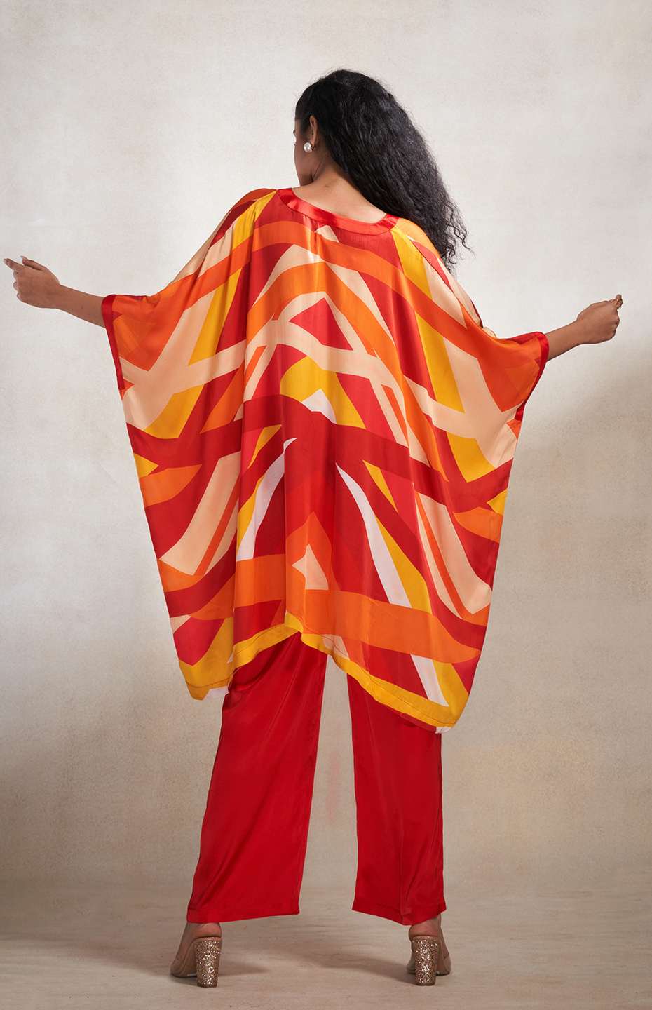 Red & Orange Abstract Poncho Kurta