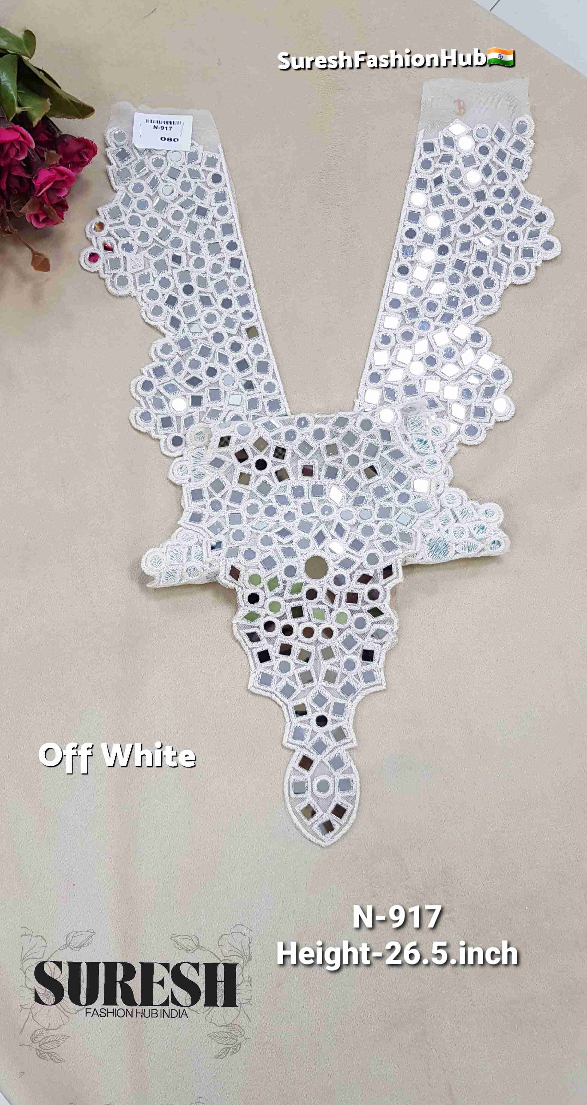 Off-White Zari Mirror Neck Design – N-917