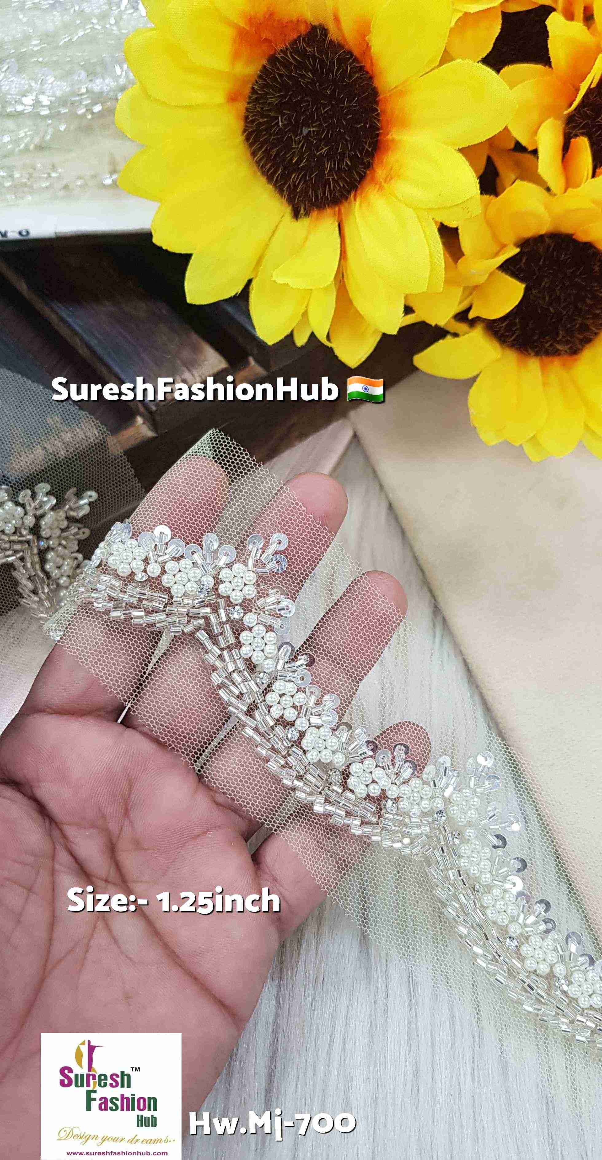 Light Gold Pearl Floral Scallop Lace