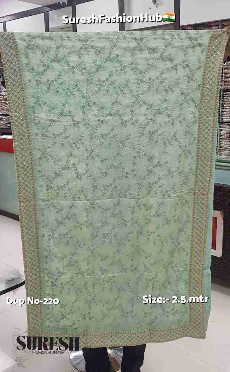 Sea Green Jal Floral Embroidered Dupatta with Sequin Zari Border-220