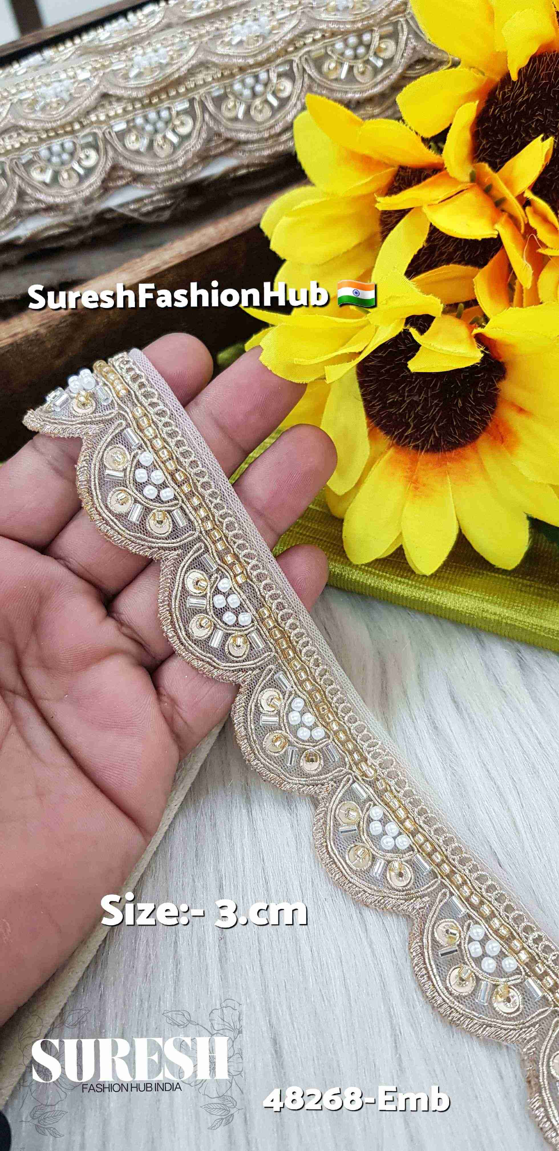 Beige One-Side Scalloped Embroidery Lace