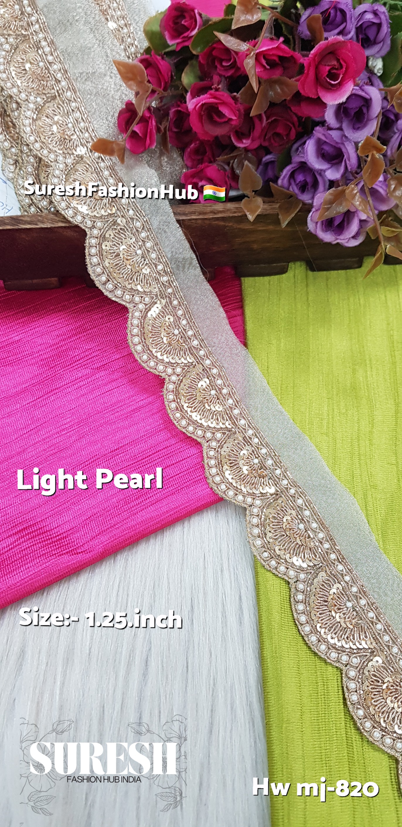 Mj-820 Light Pearl Handmade Zardosi Organza Lace
