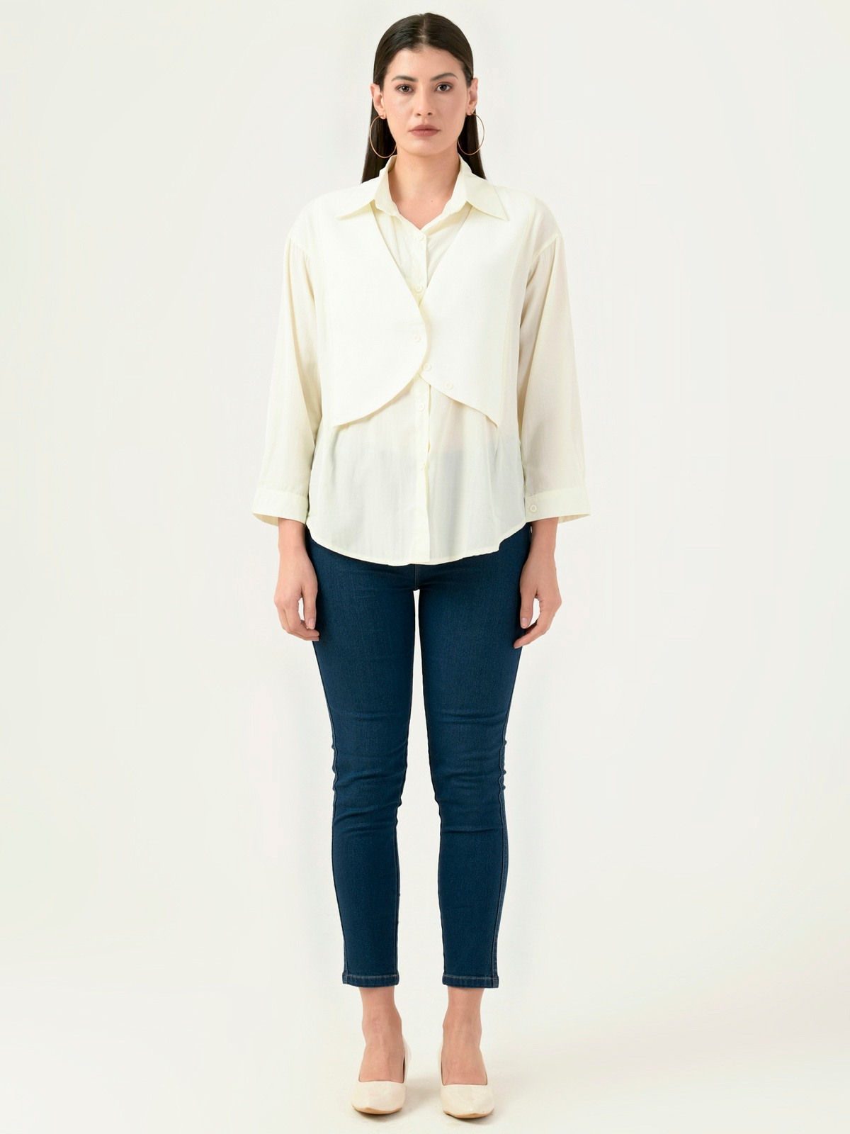 Albion Women Smart Premium Cream Casual Shirt