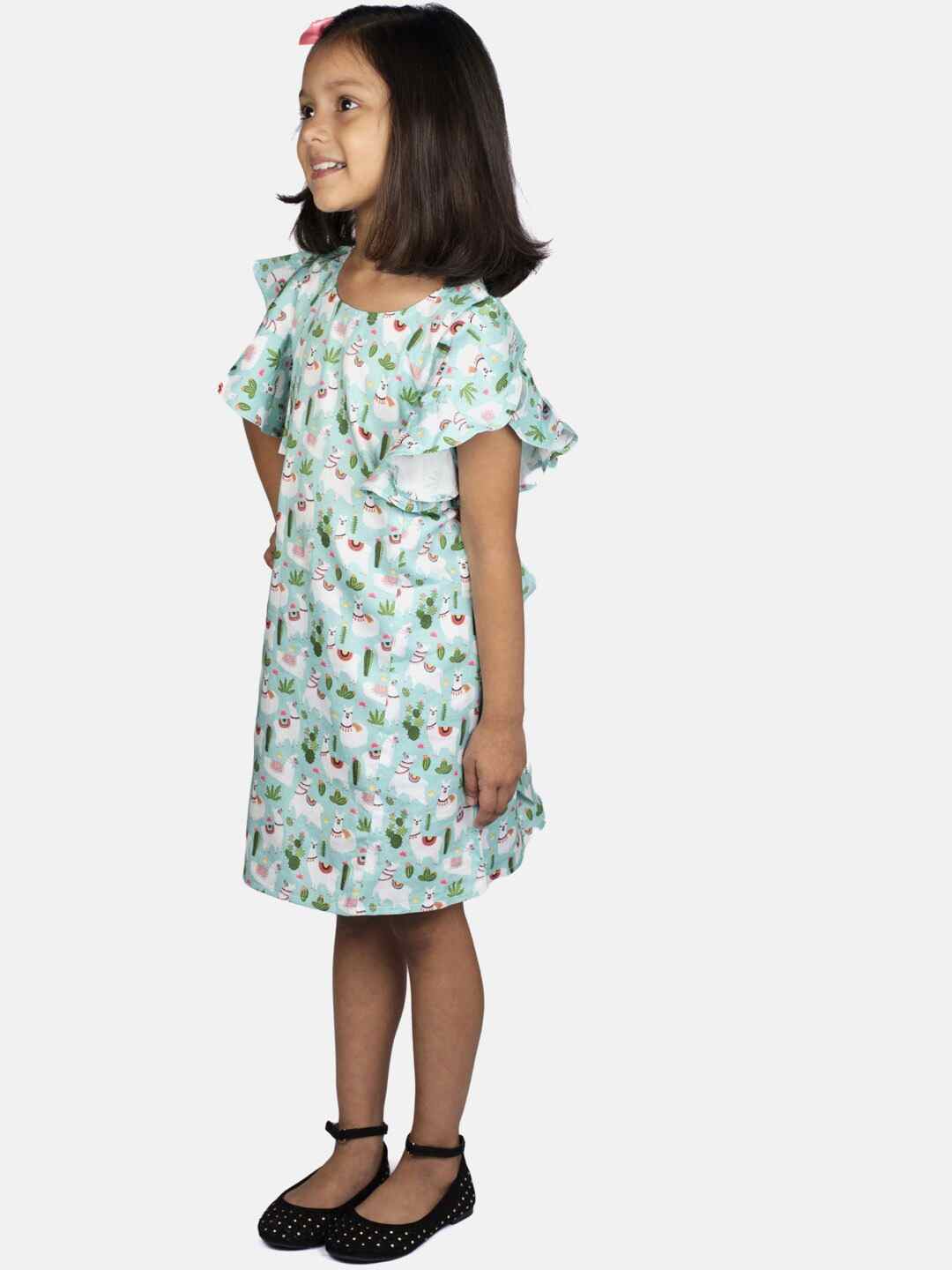 RIBBON CANDY Girls Sea Green Printed A-Line Dress