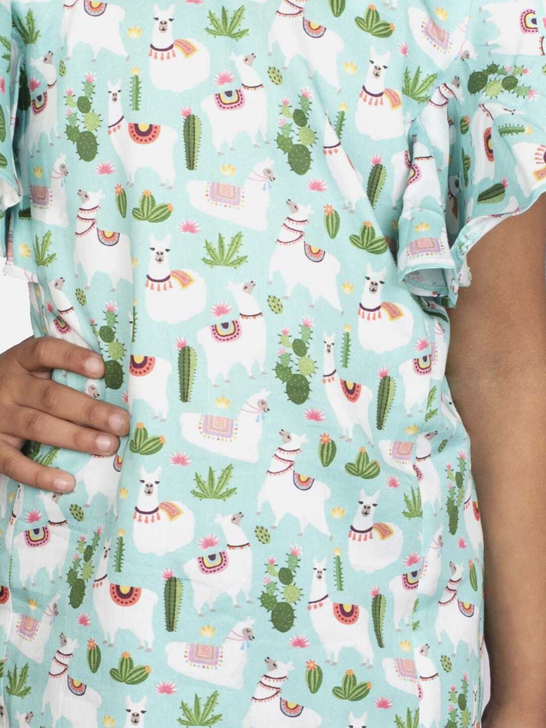 RIBBON CANDY Girls Sea Green Printed A-Line Dress