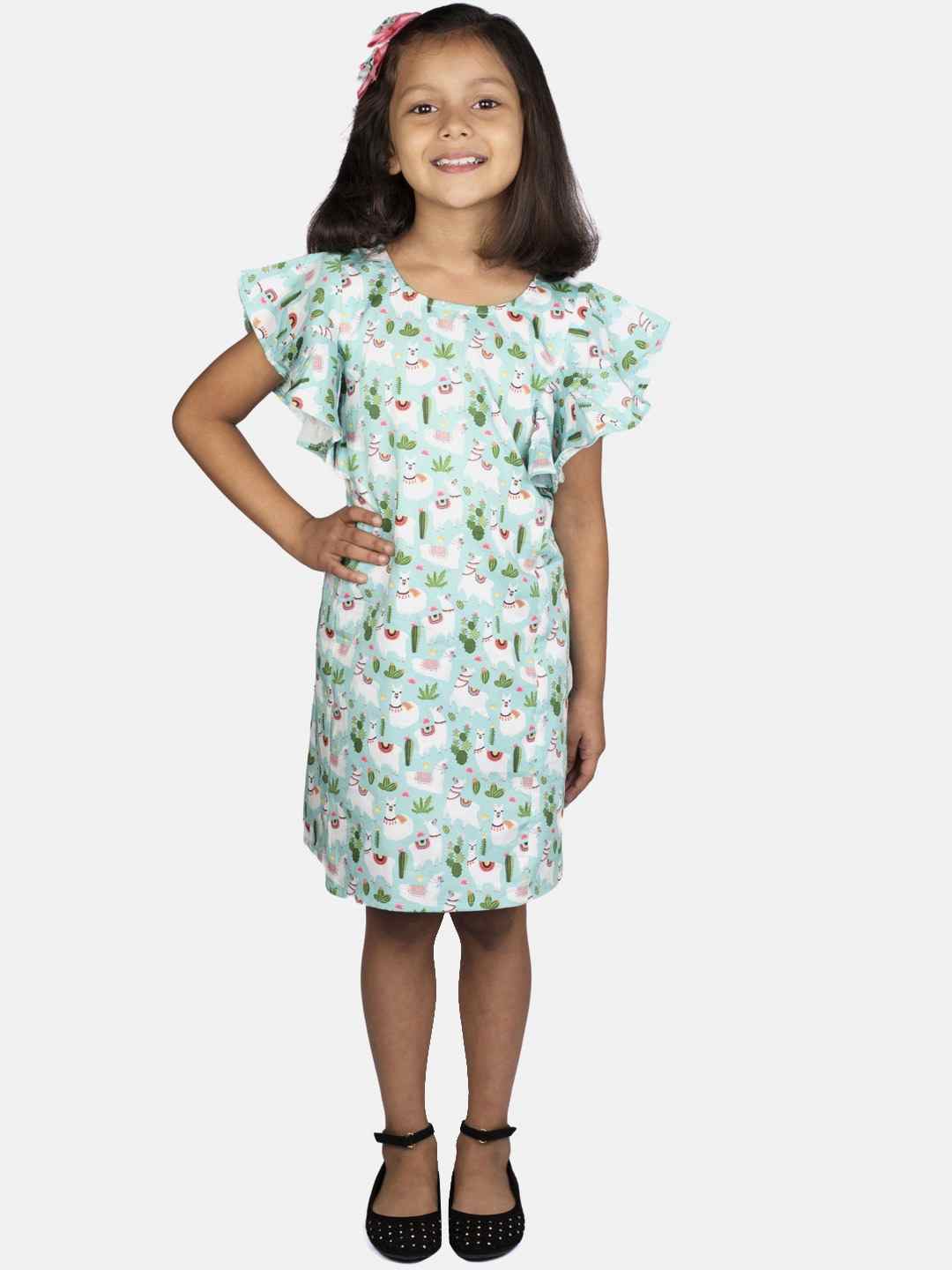 RIBBON CANDY Girls Sea Green Printed A-Line Dress