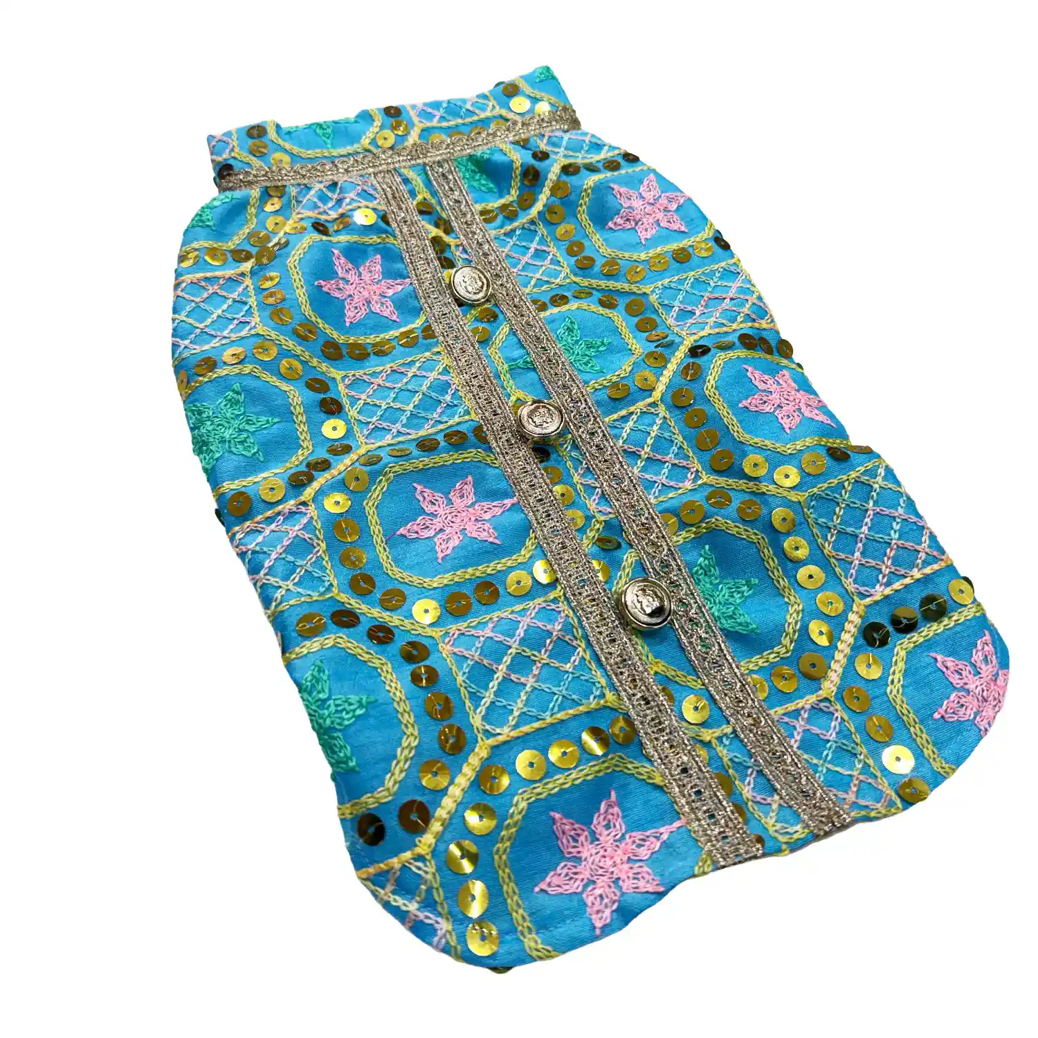 Pawsindia Traditional Nawabi Sky Blue Embroidered Kurta for Cats