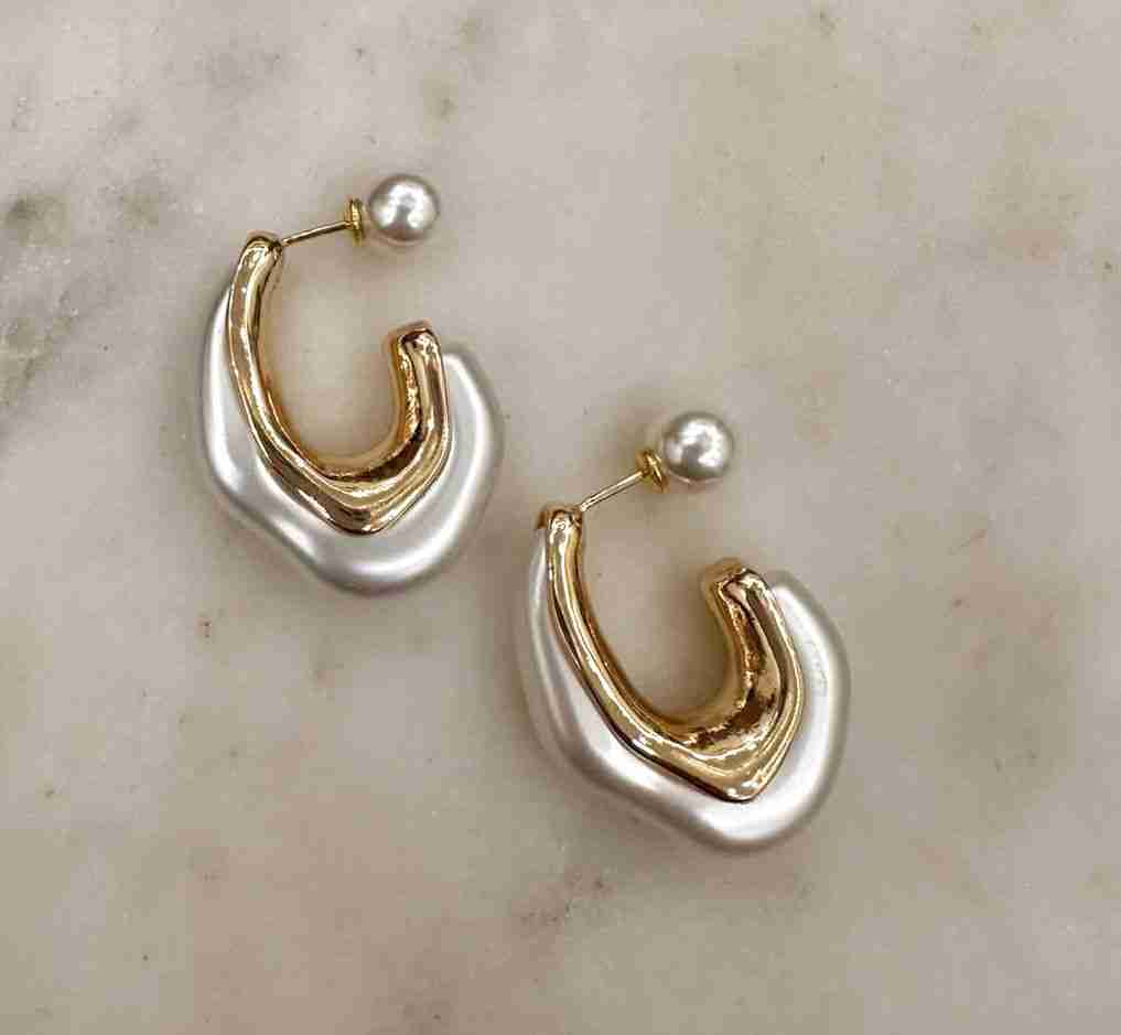 Crescent pearl half hoop earrings