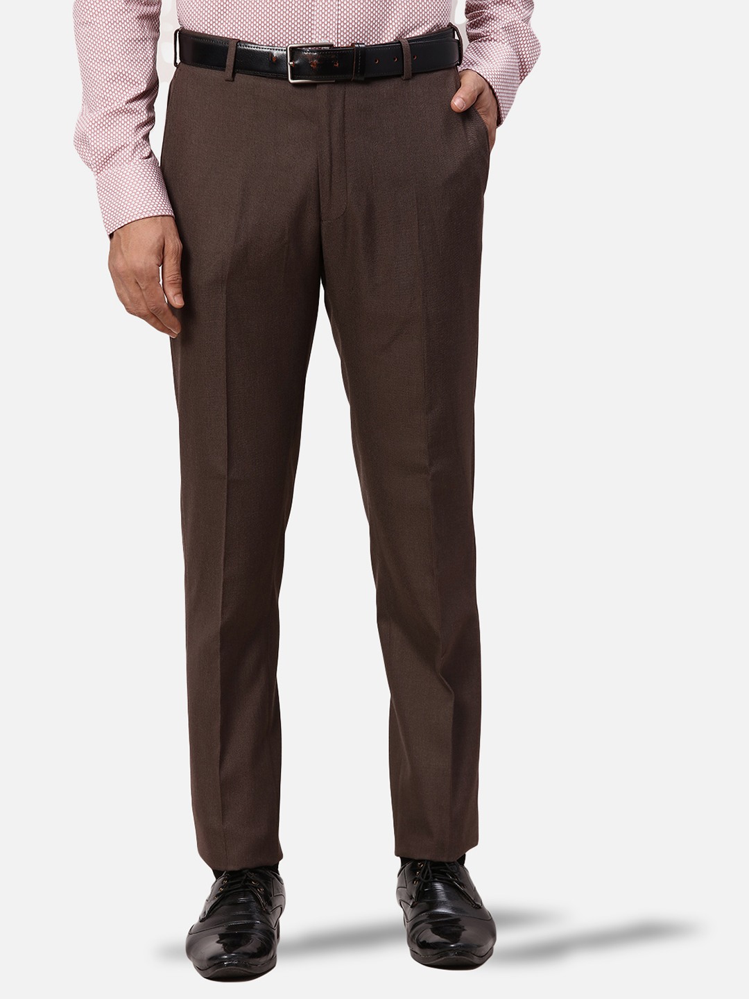 Men Slim Fit Structure Dark Brown Trouser