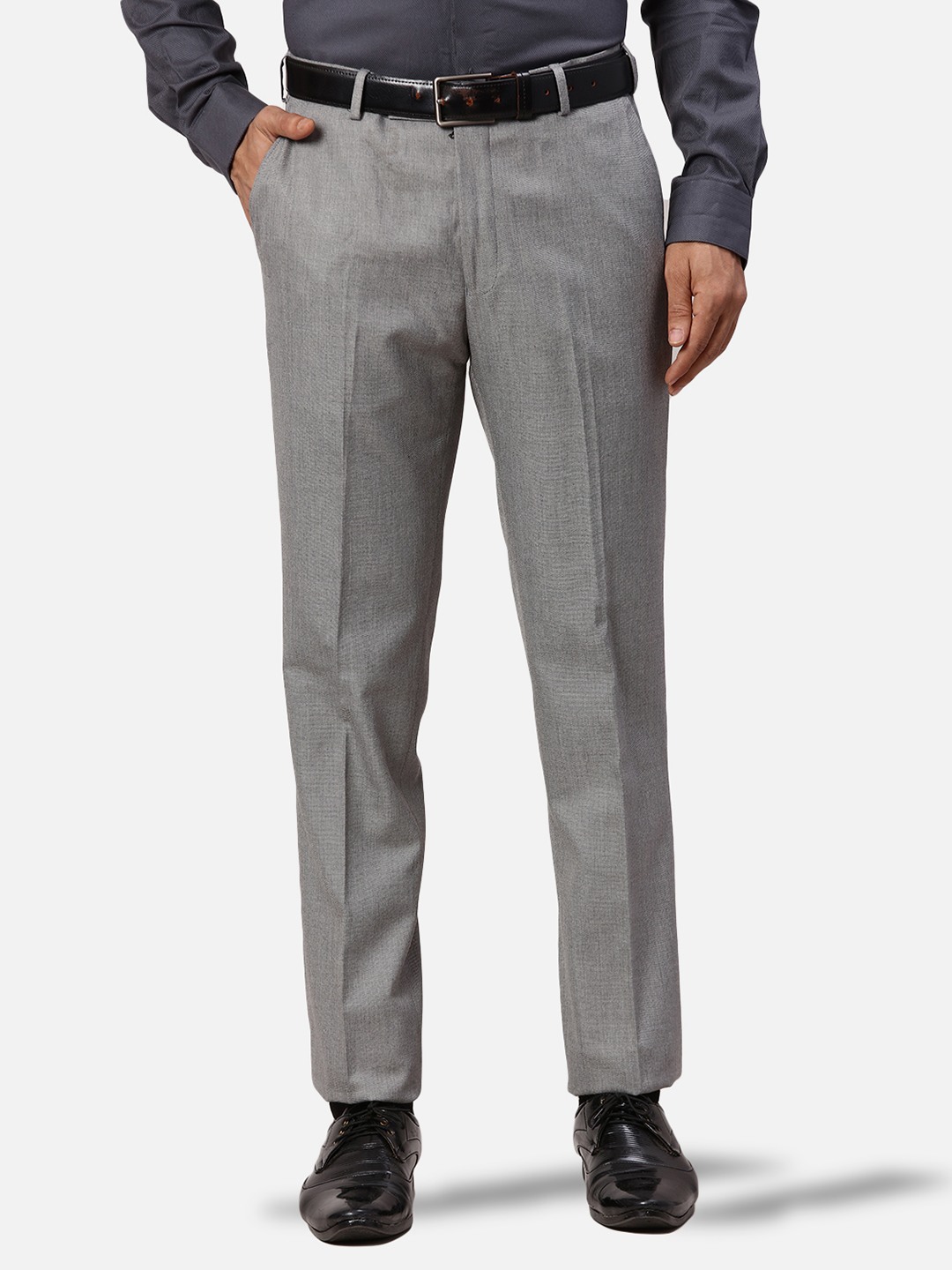 Men Slim Fit Structure Medium Grey Trouser