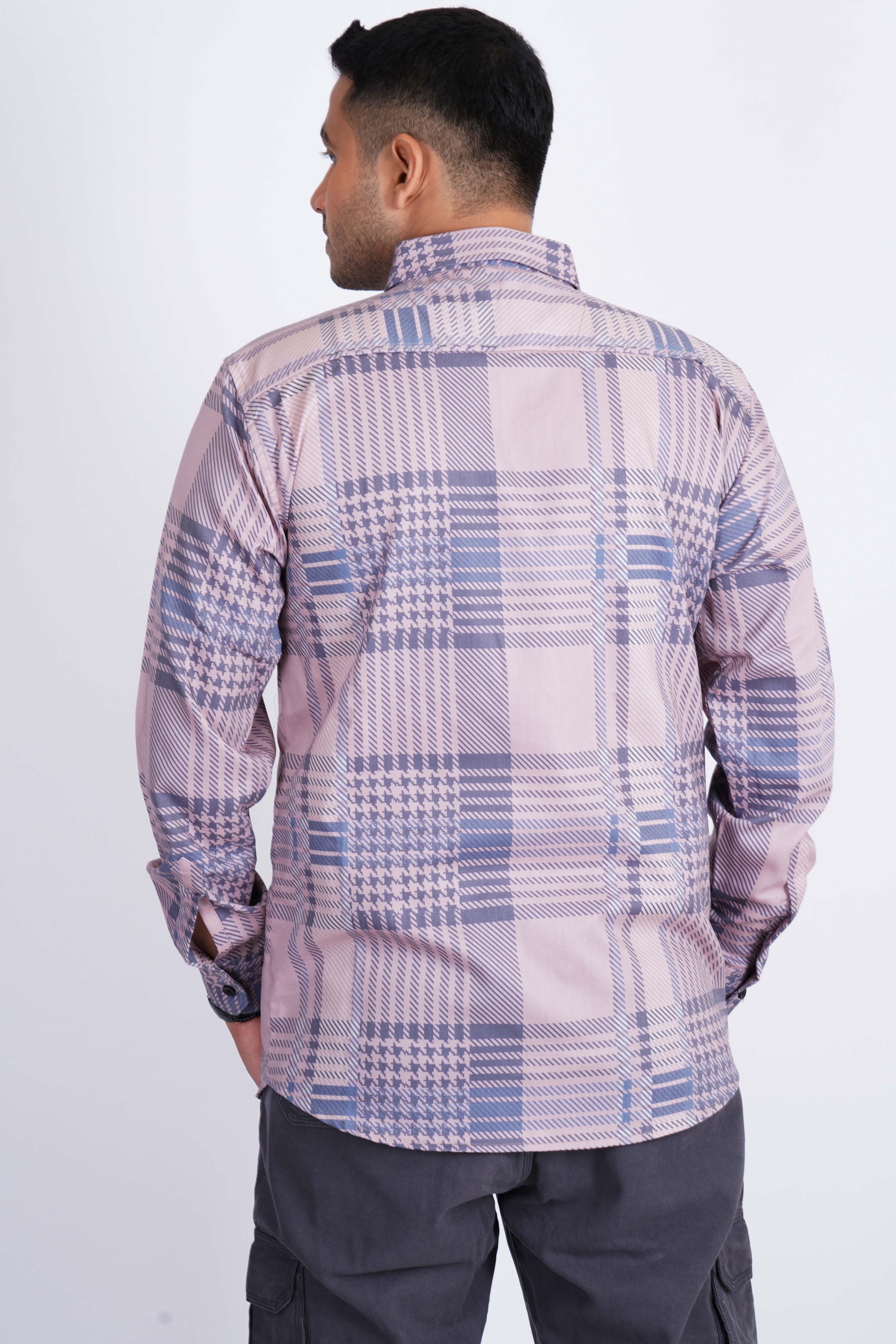  Lilac Grey Small Checks Imported Lycra Shirt