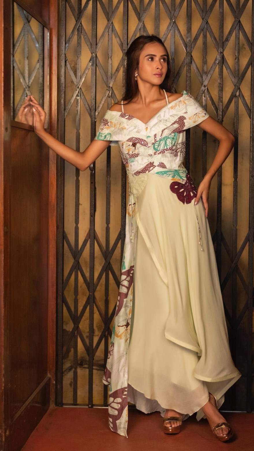 Buy Butterfly Printed Off Shoulder Dress NNikita Bajoria NNikita Bajoria Fusion Wear for Women Western Wear Occasion Wear www.nnikitabajoria