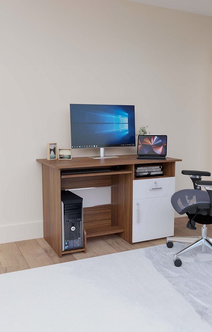 NEUDOT Danny Engineered Wood Study Table | Multi-Purpose Study Table | Computer Table for Students | Office Table with Drawers | Desk for Work from Home | 1 Year Warranty - Leon Teak