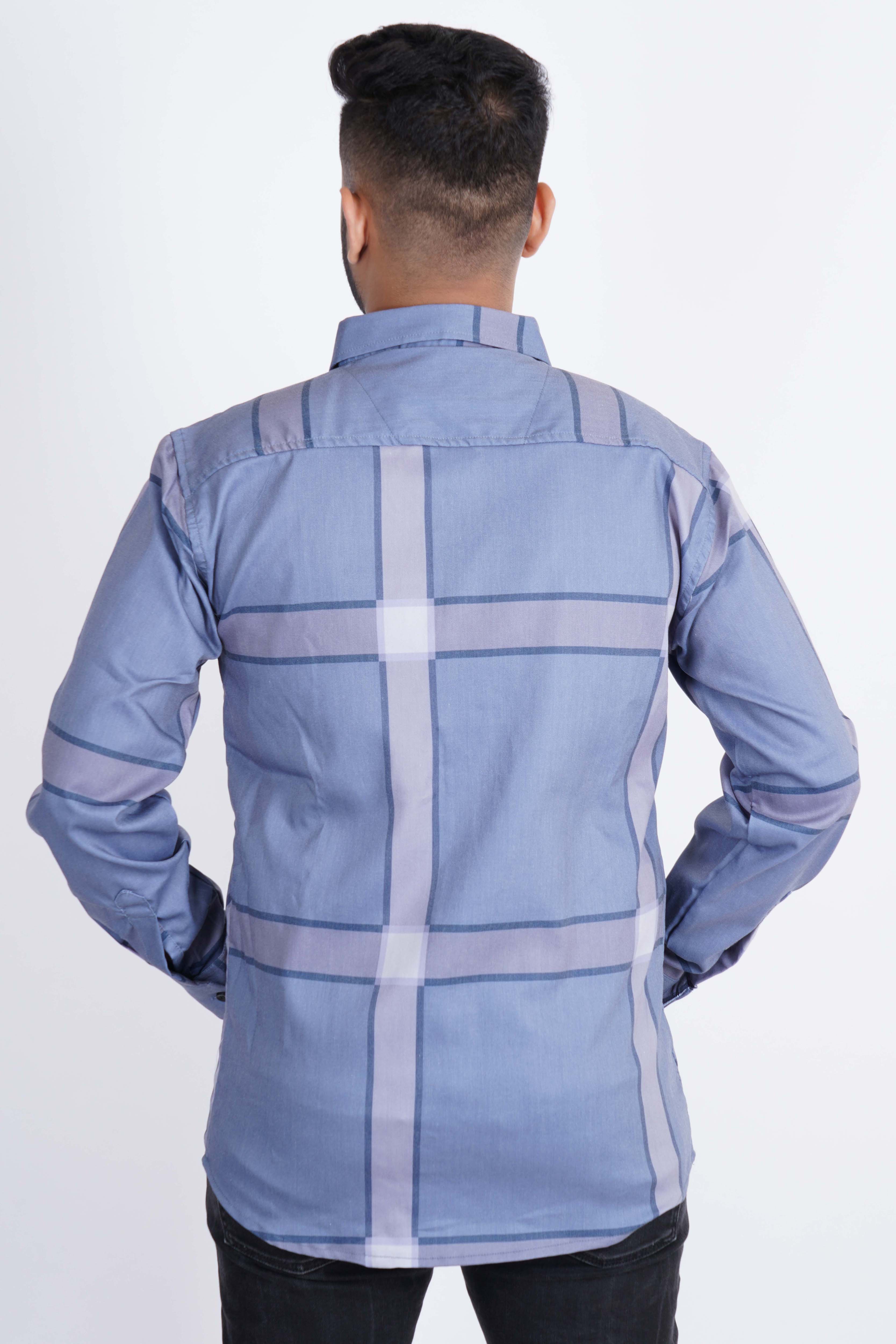 Dark Grey Big Checks Imported Lycra Shirt