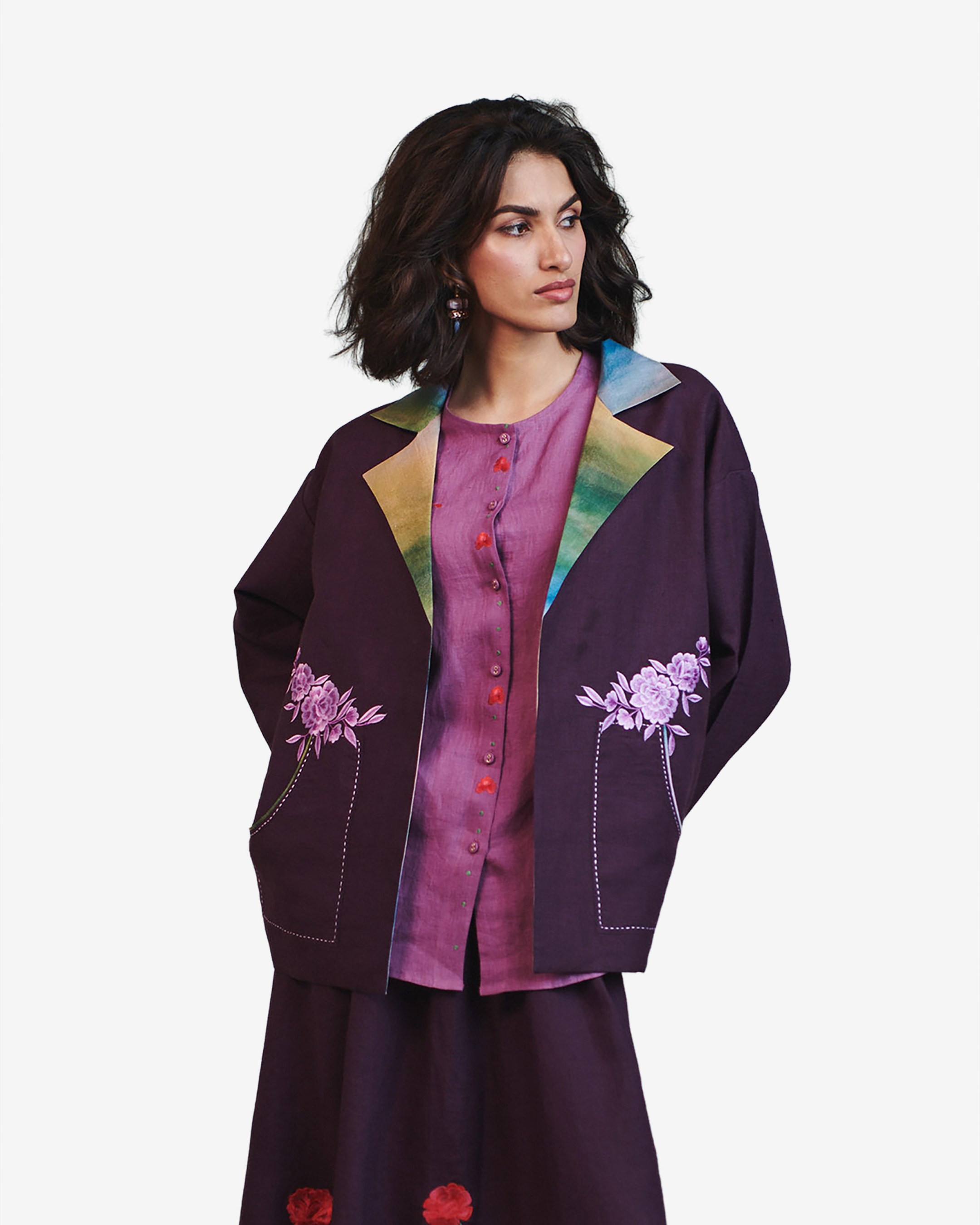 Embroidered Open Linen Jacket