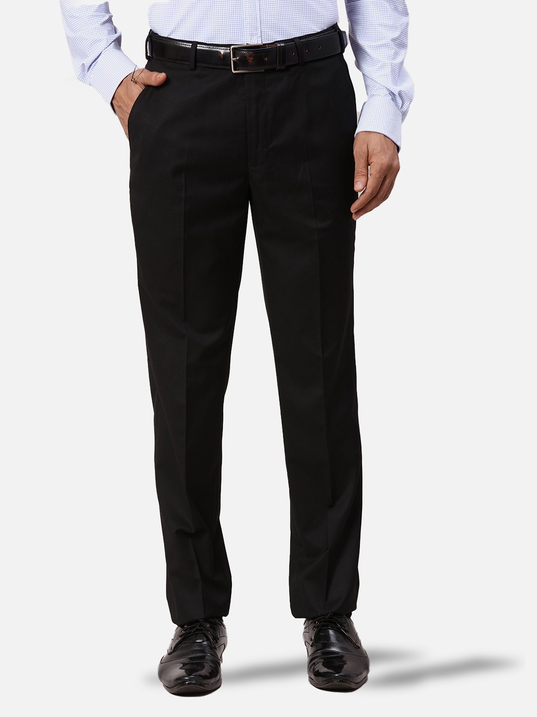 Men Slim Fit Solid Black Trouser