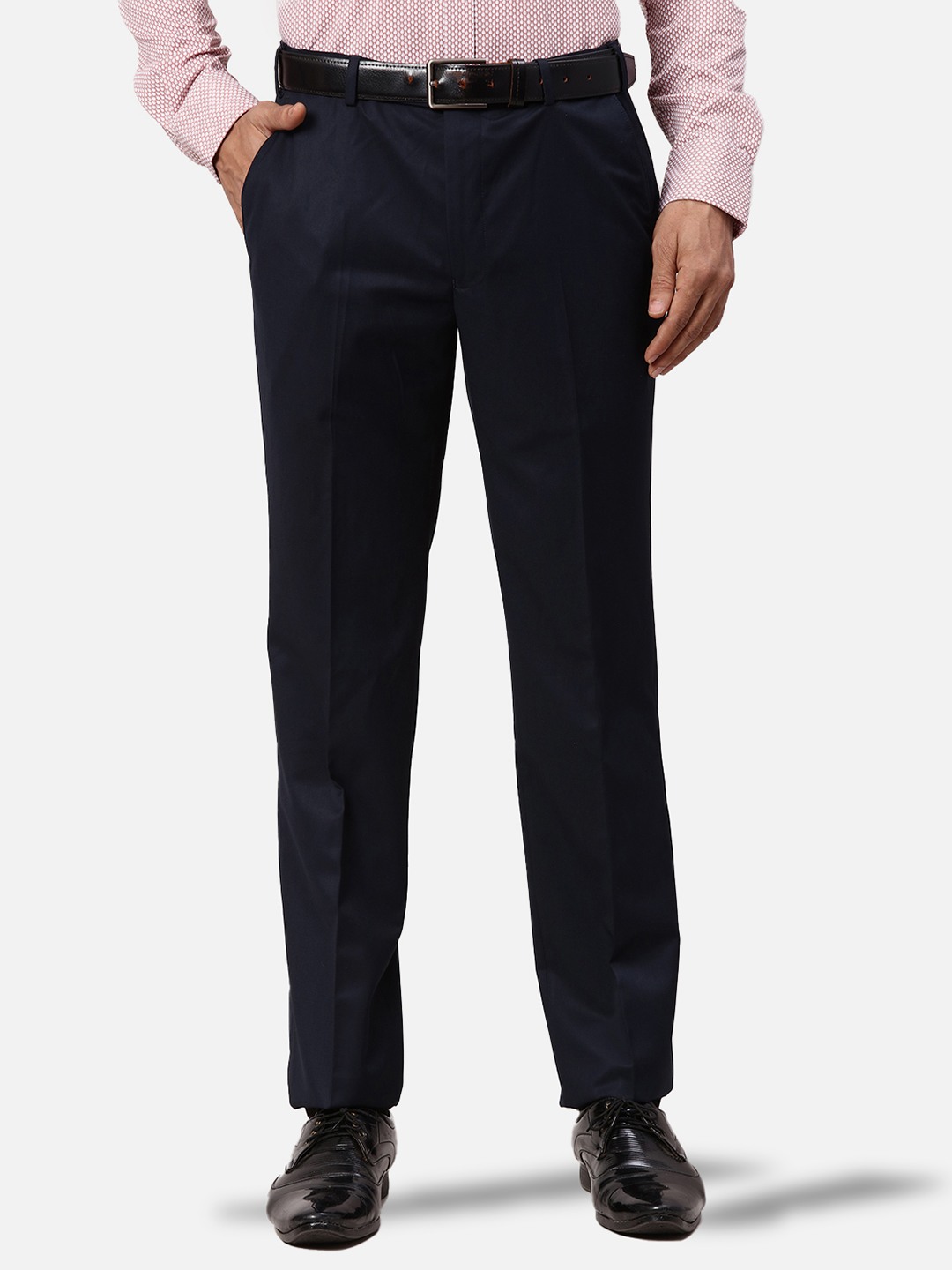 Men Slim Fit Solid Dark Blue Trouser