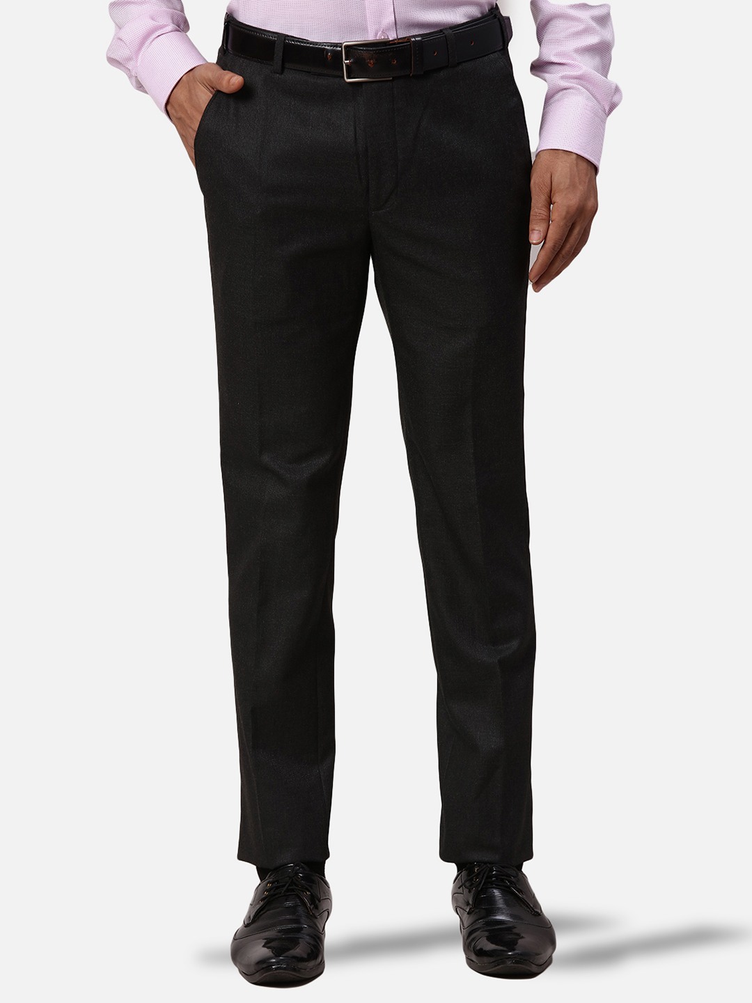Men Slim Fit Self Design Dark Grey Trouser