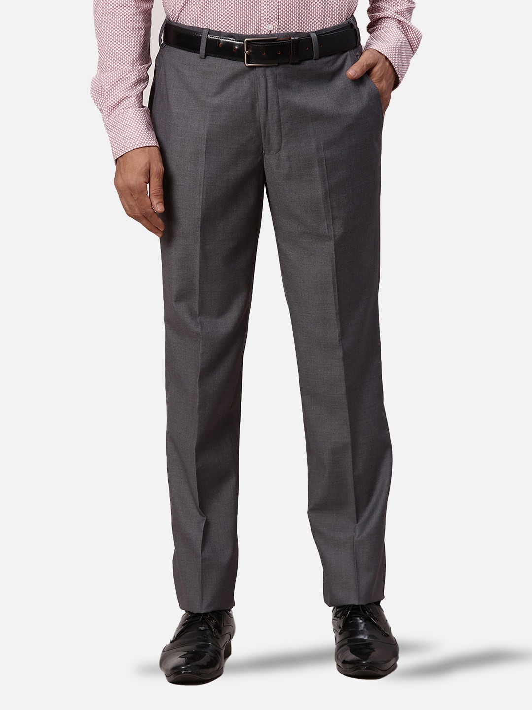 Men Slim Fit Solid Medium Grey Trouser
