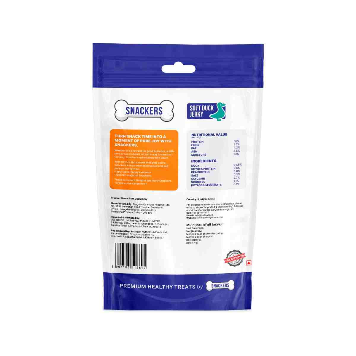 Snackers Soft Duck Jerky Dog Treats 70g
