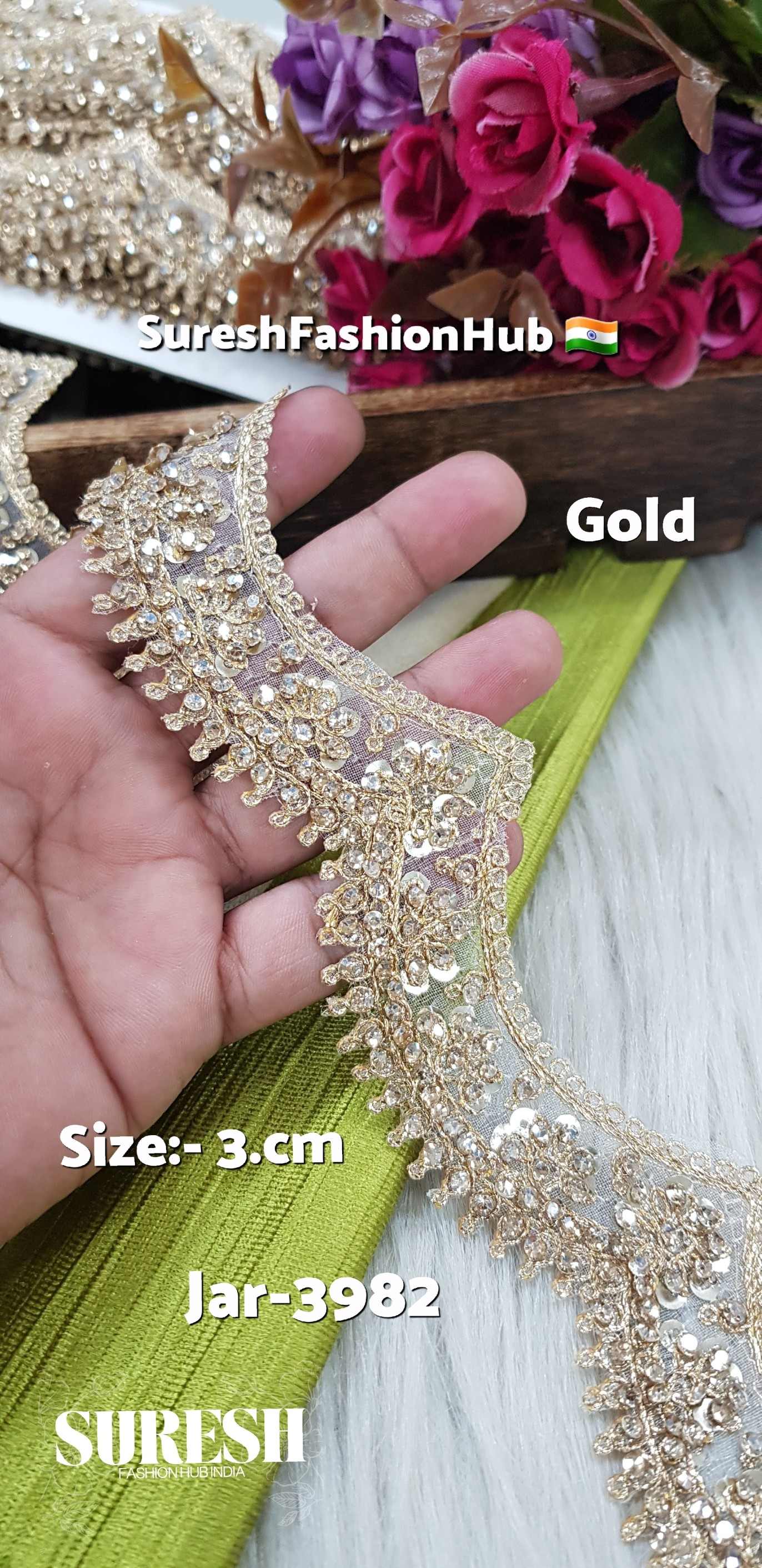Jar-3982 Gold Organza Dori Diamond Lace – 3 cm