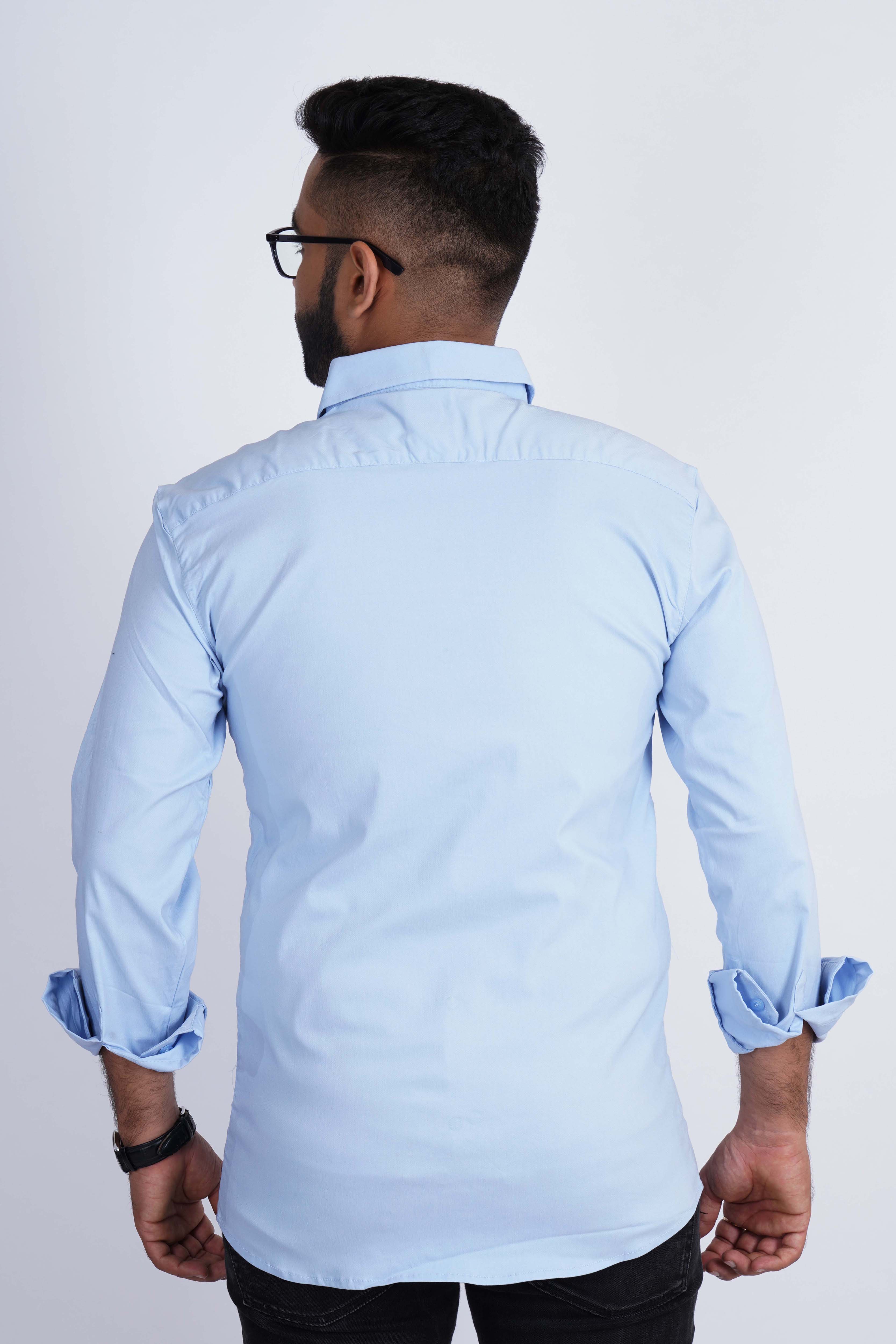 Light Blue Lycra Four Way Stretchable Plain Shirt 