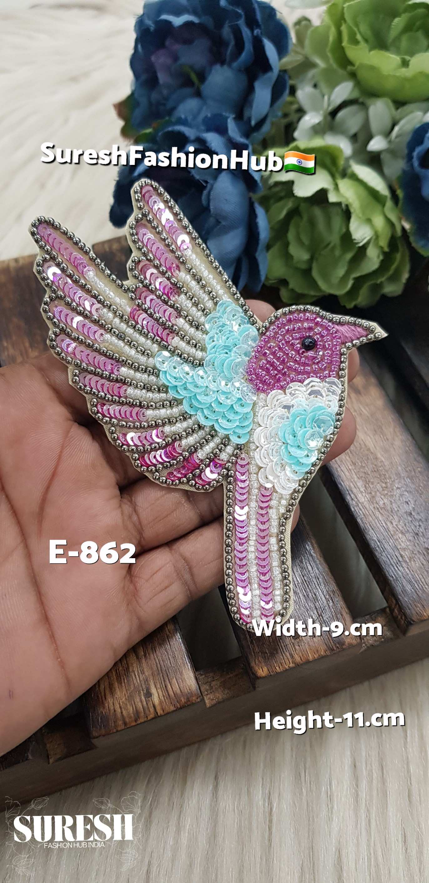 Right Side Facing Magenta + Sea Green Dove Patch