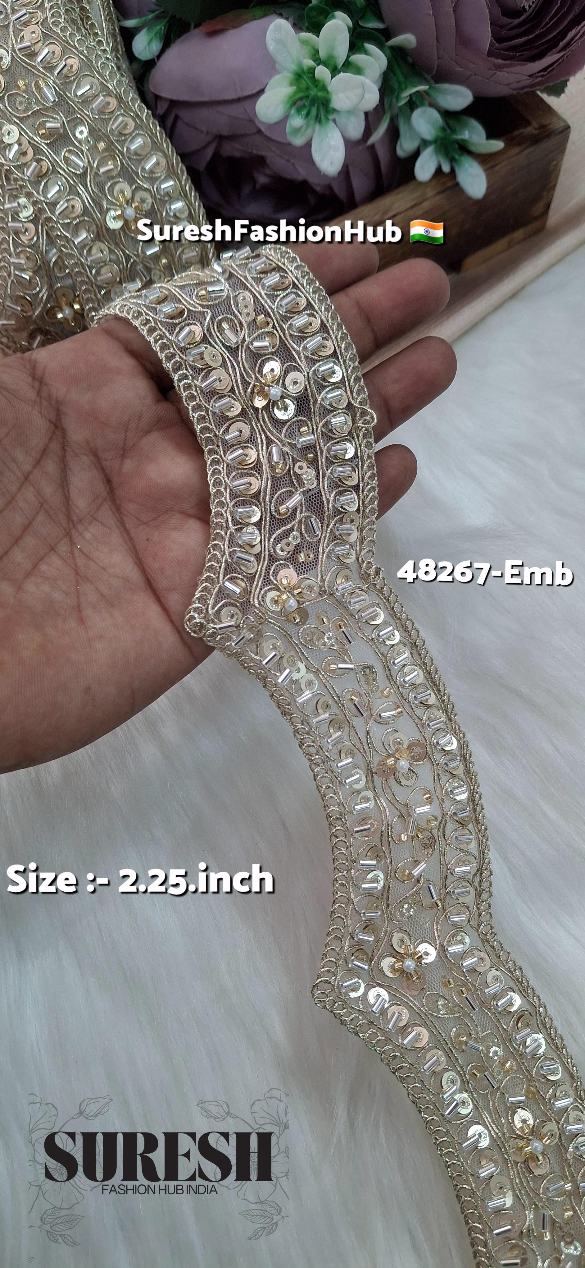 Light Beige Scallop Pearl Embroidery Lace