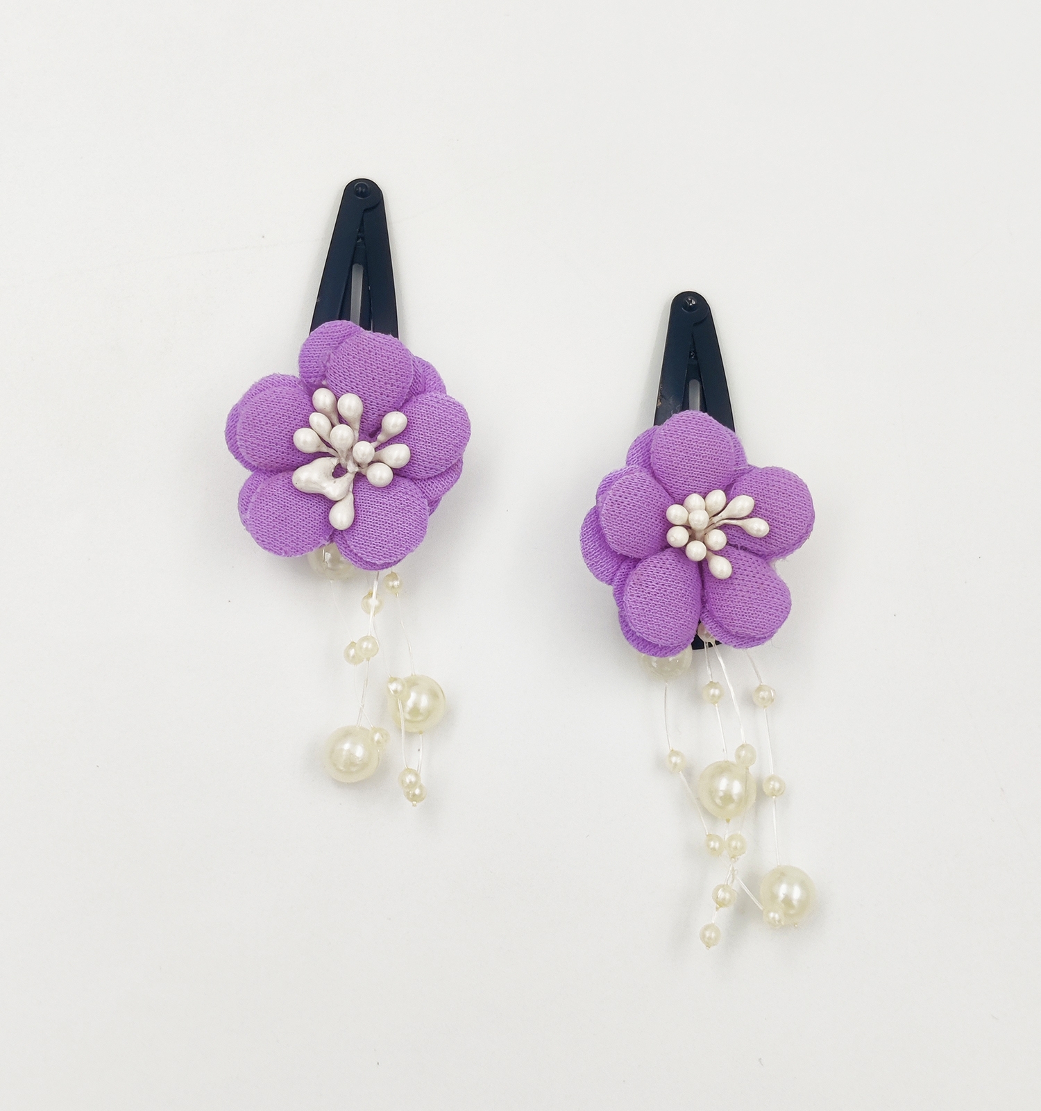 Lime By Manika | Pearl Dangle Flower Clips -Lilac undefined