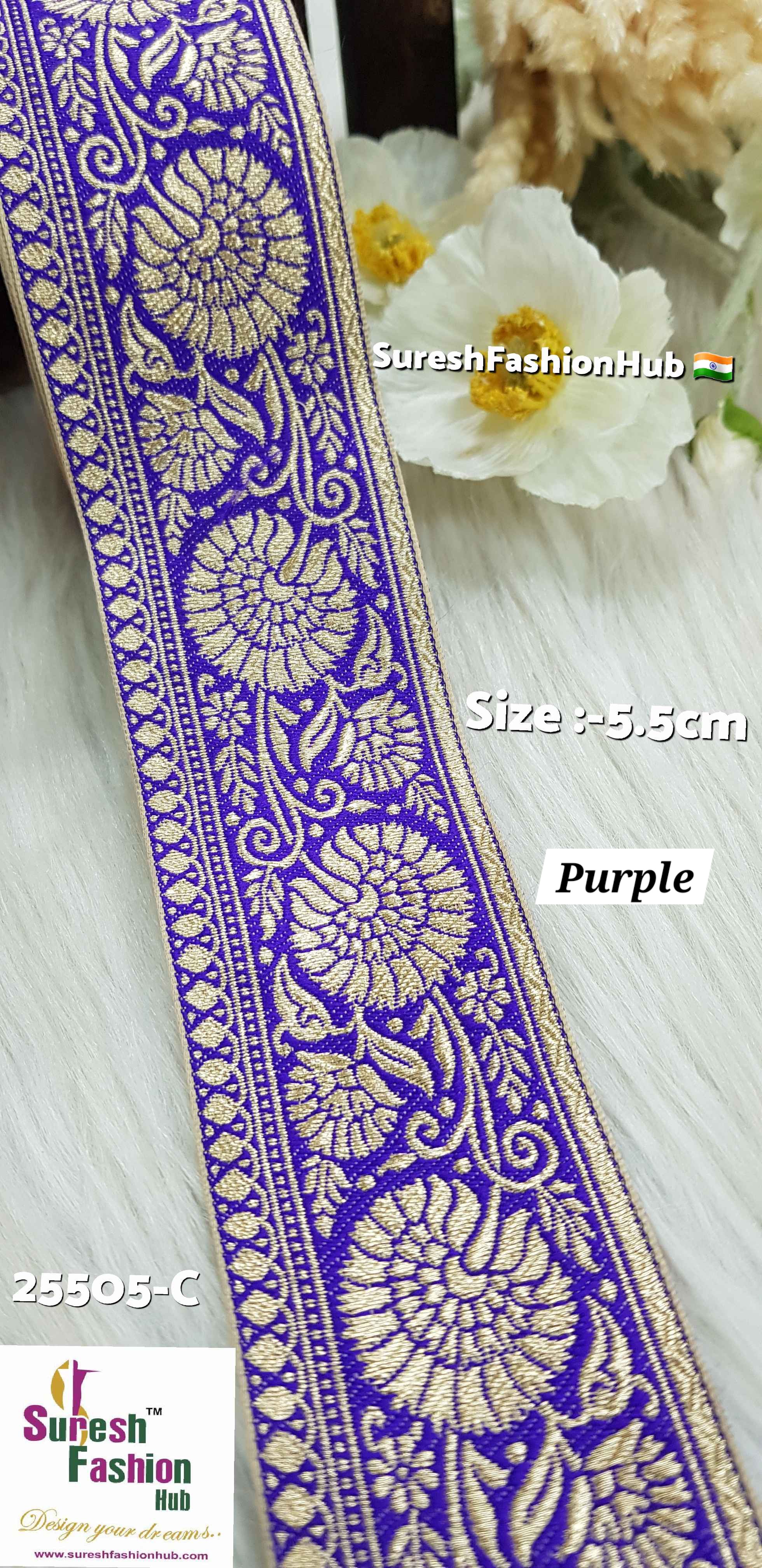 Purple Elegance Banarasi Floral Trim