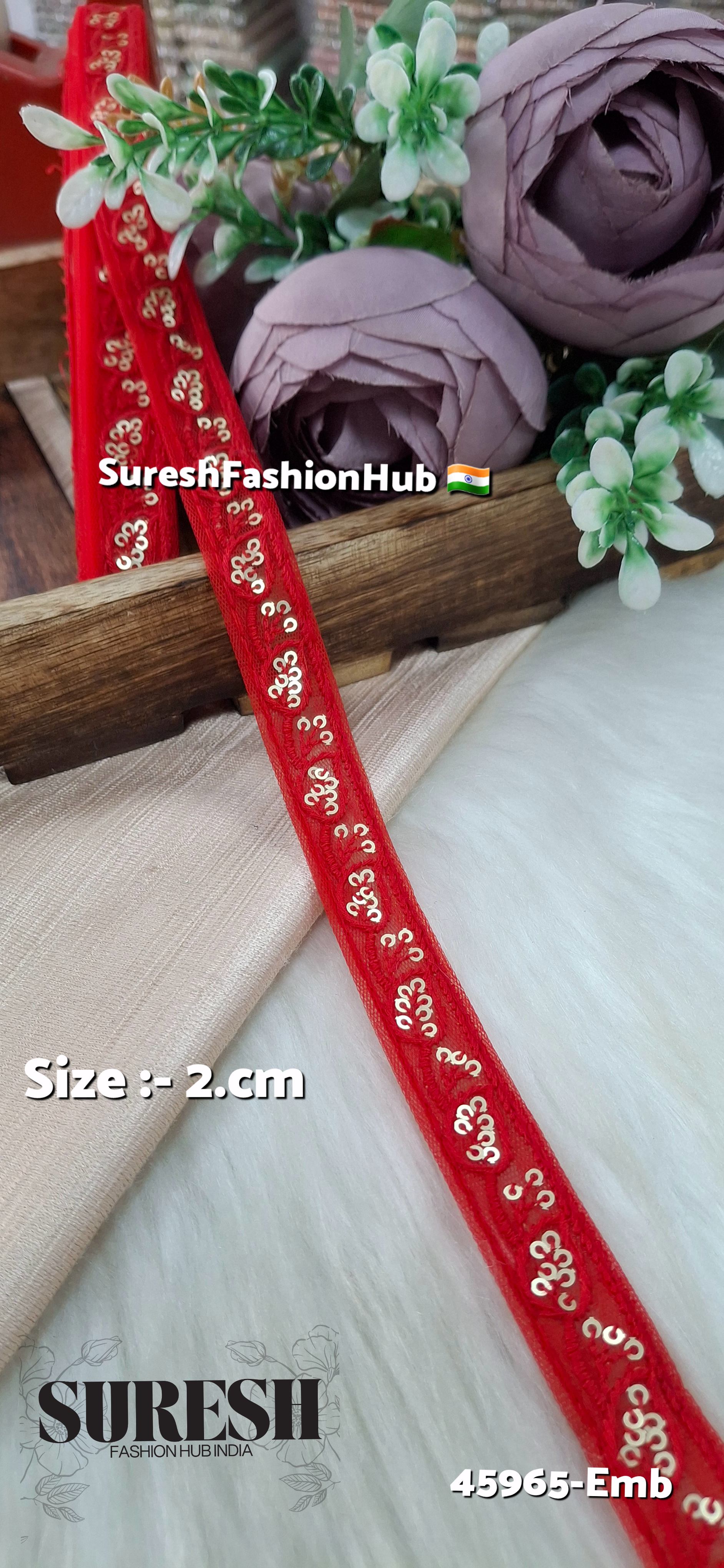Red Tone-on-Tone Net Embroidery Lace