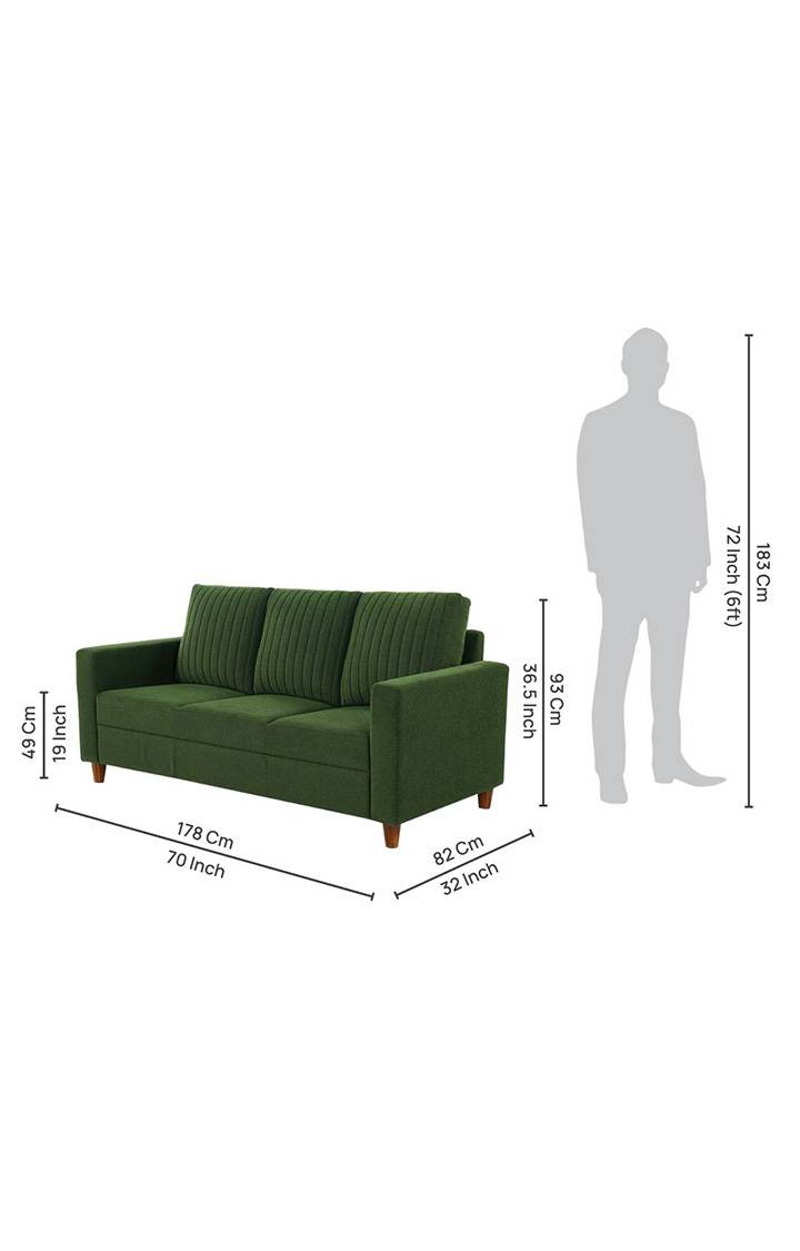 neudot Roman Sofa for Living Room |3 Persons Sofa|Premium Fabric with Cushioned Armrest | Solid Wood Frame|3 Seater in Emerald Green Color