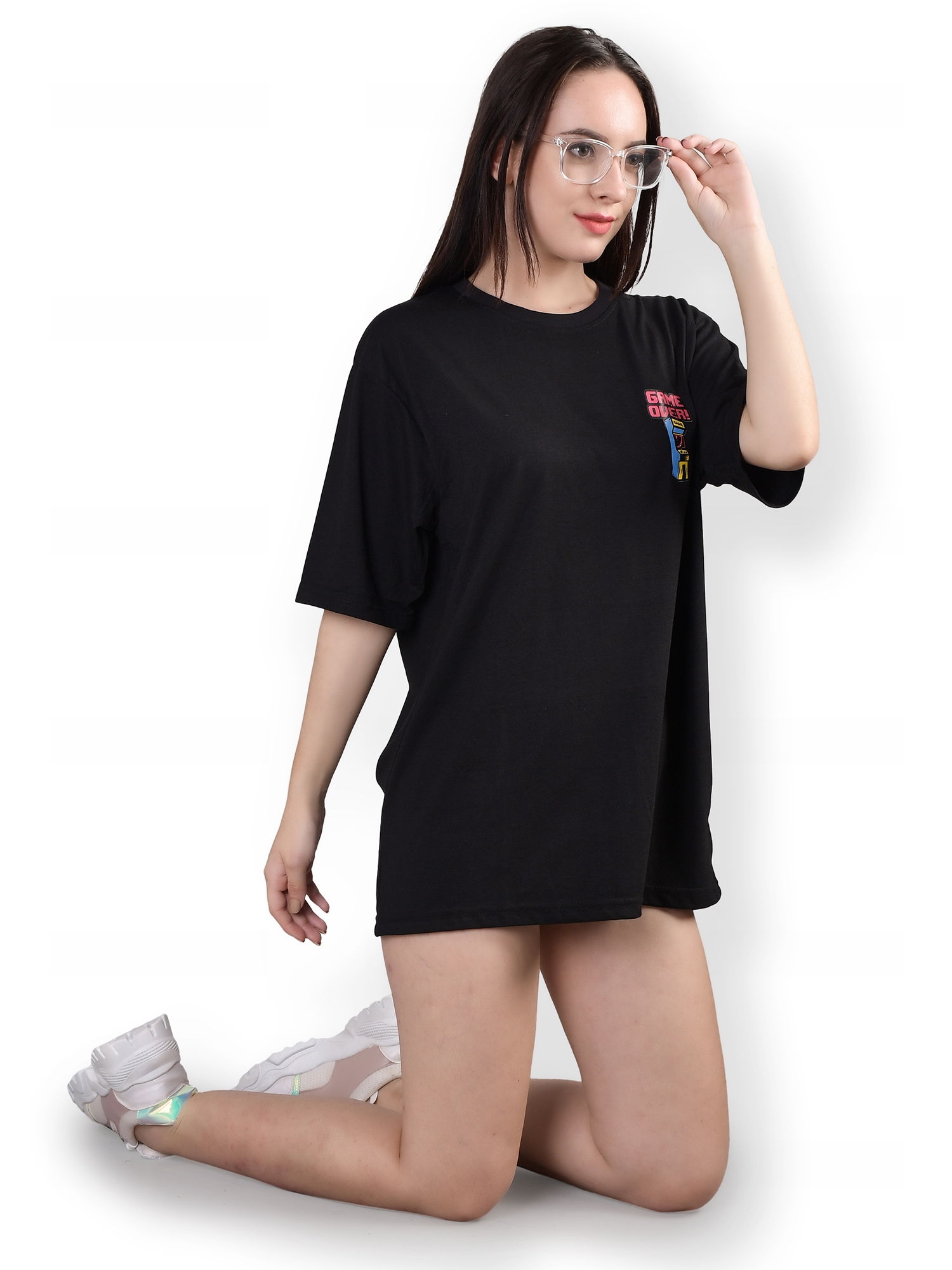 Game Over : Quirky Printed Oversized Women's Tees In Black Color