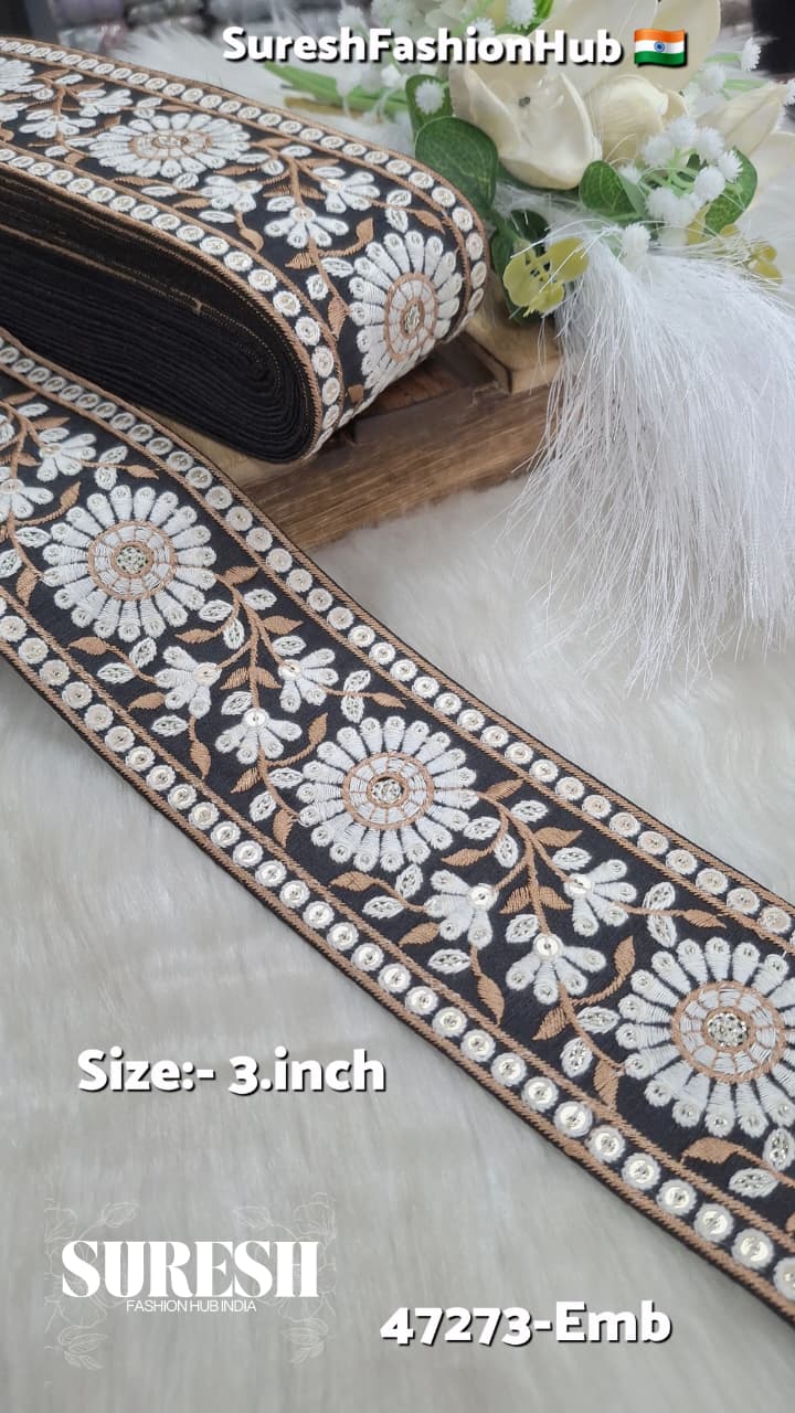 Black Parsi Floral Embroidery Lace – 47273