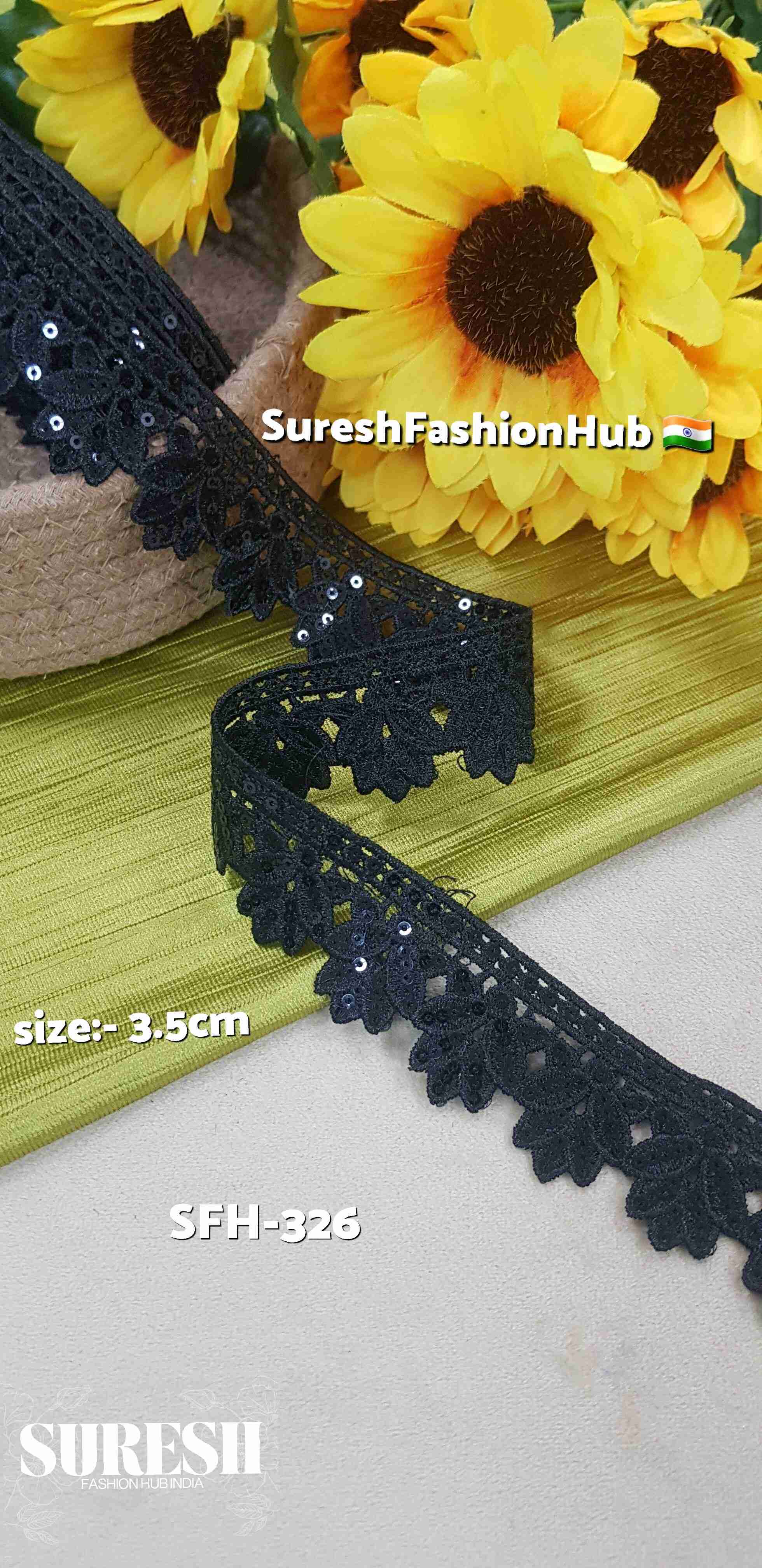 Black One-Sided GPO Lace with Transparent Sequins