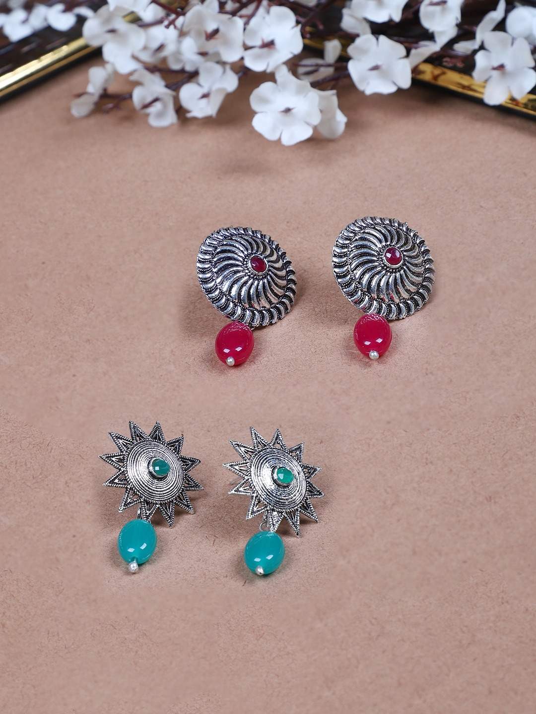 FIROZA Oxidized Drop Combo Drop Earrings for Women