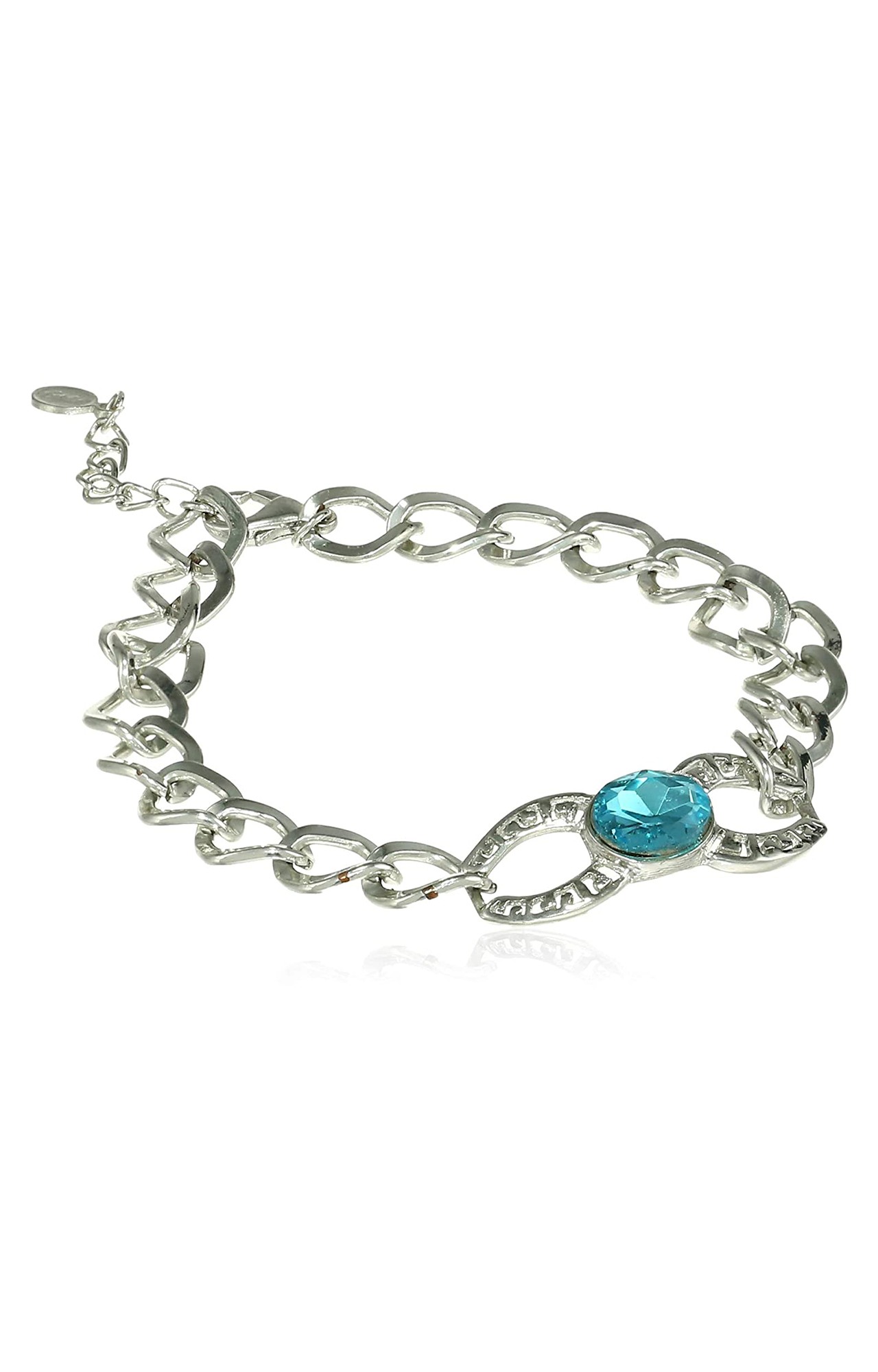 Estele Rhodium Plated Blue Zircon Oval Infinity Chain Adjustble Bracelet for women
