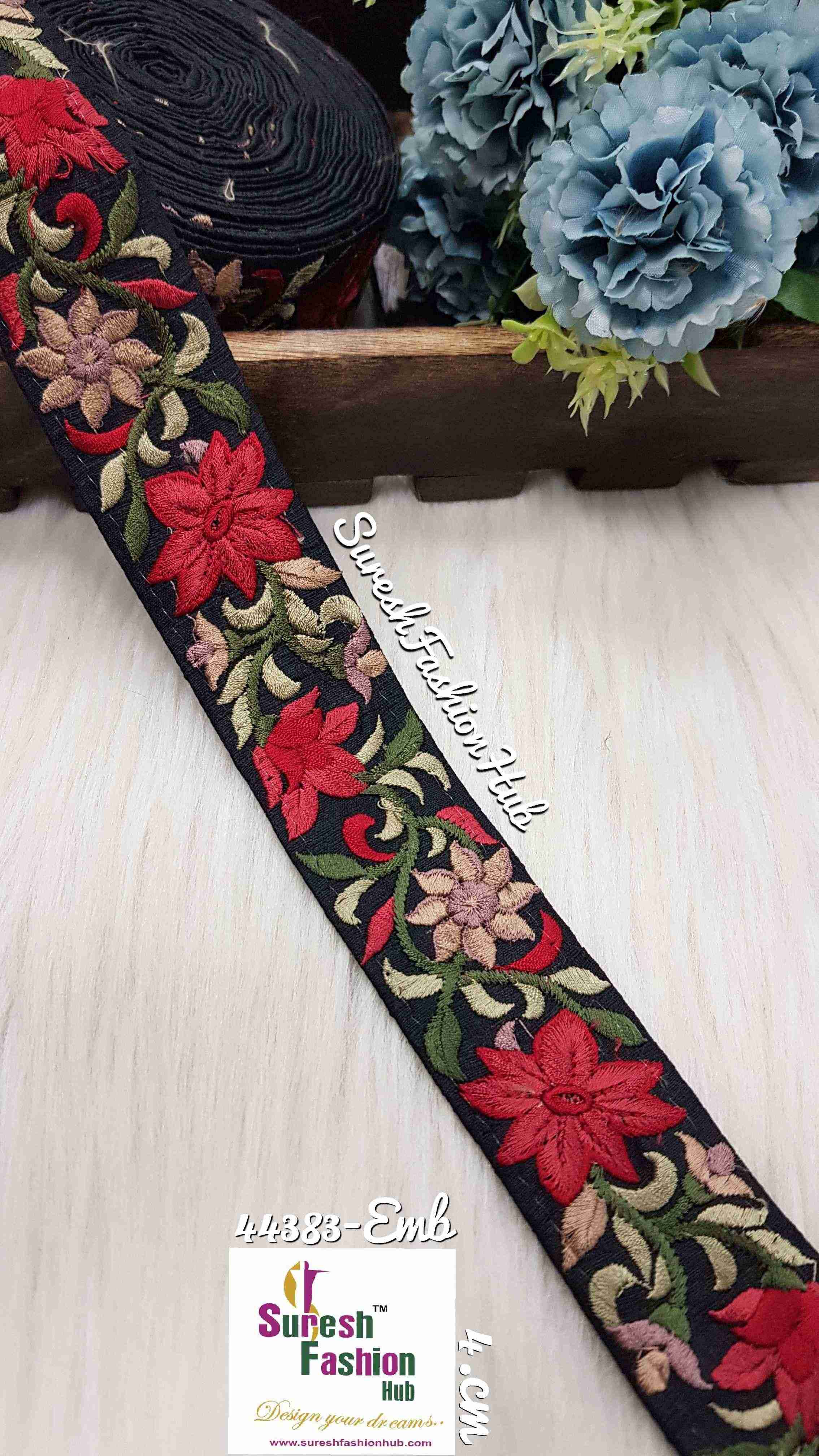 Maroon Flowers Prismatic Leaf & Petal Looms Embroidered trim