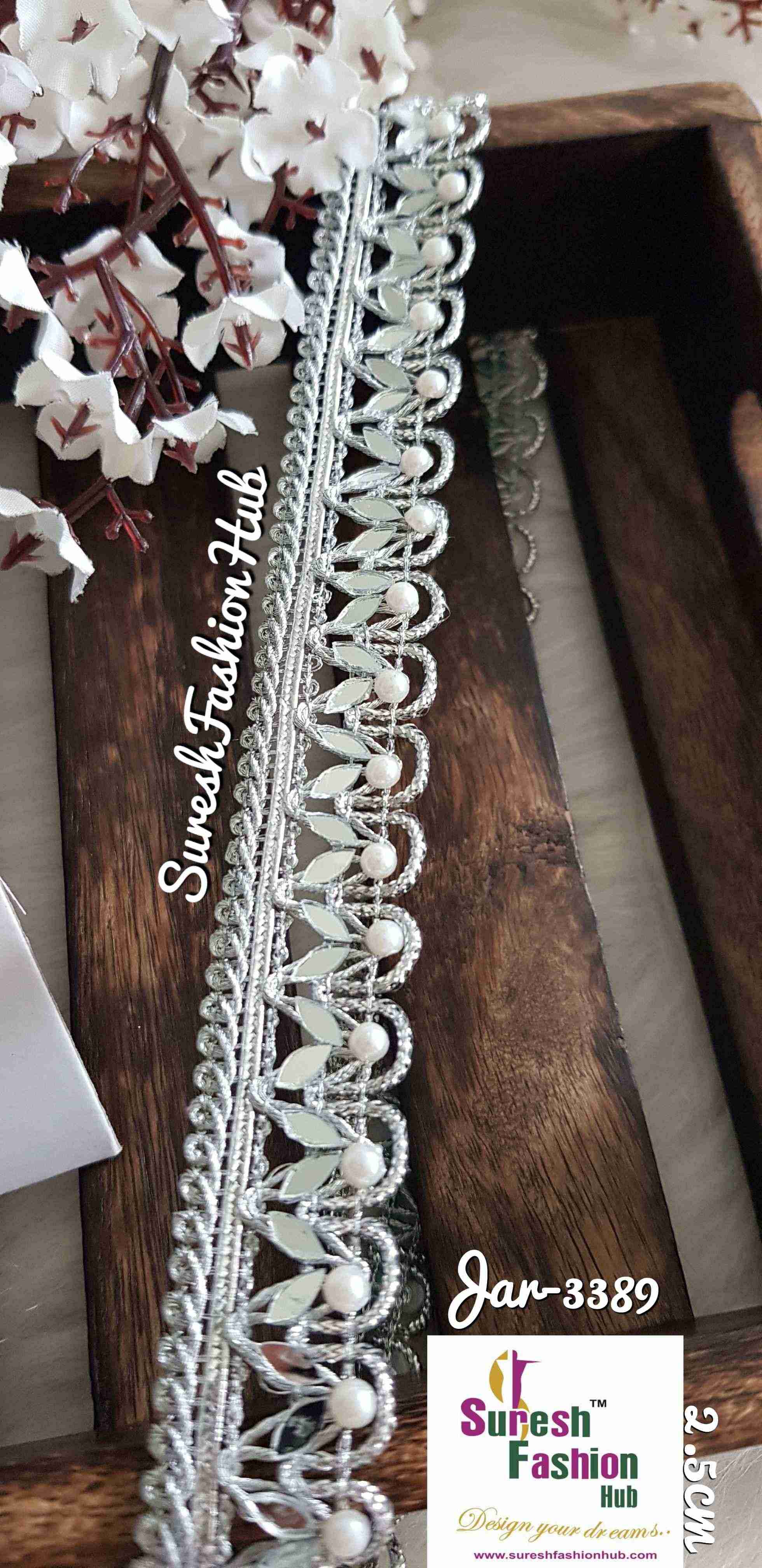 Glittering Mirror Silver Embellished Trim