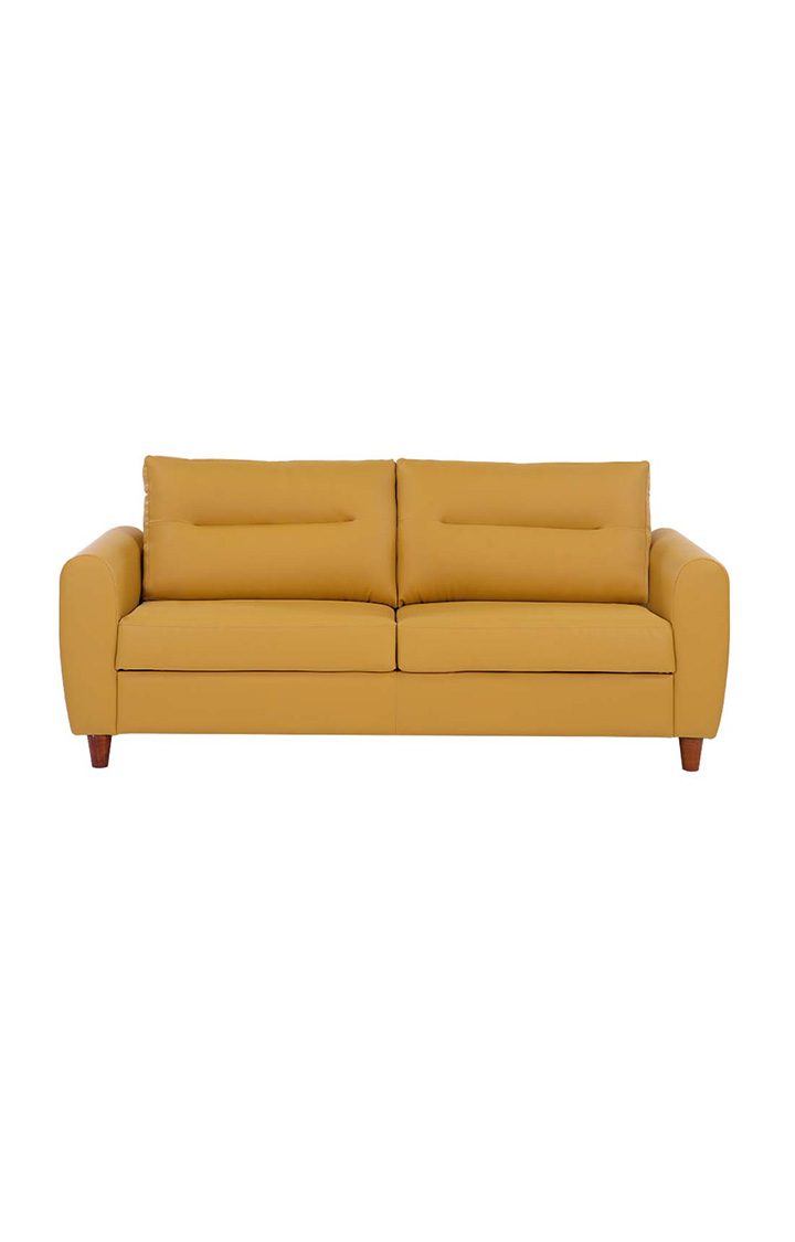 neudot Scott Sofa for Living Room |3 Persons Sofa|Premium Leatherette with Cushioned Armrest | Solid Wood Frame|3 Seater in Husky Yellow Color