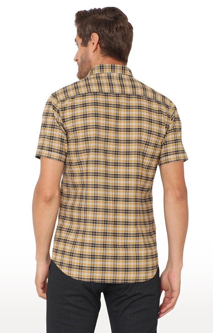 JBS-CH-881 HARVEST GOLD Men's Yellow Cotton Checked Semi Casual Shirts