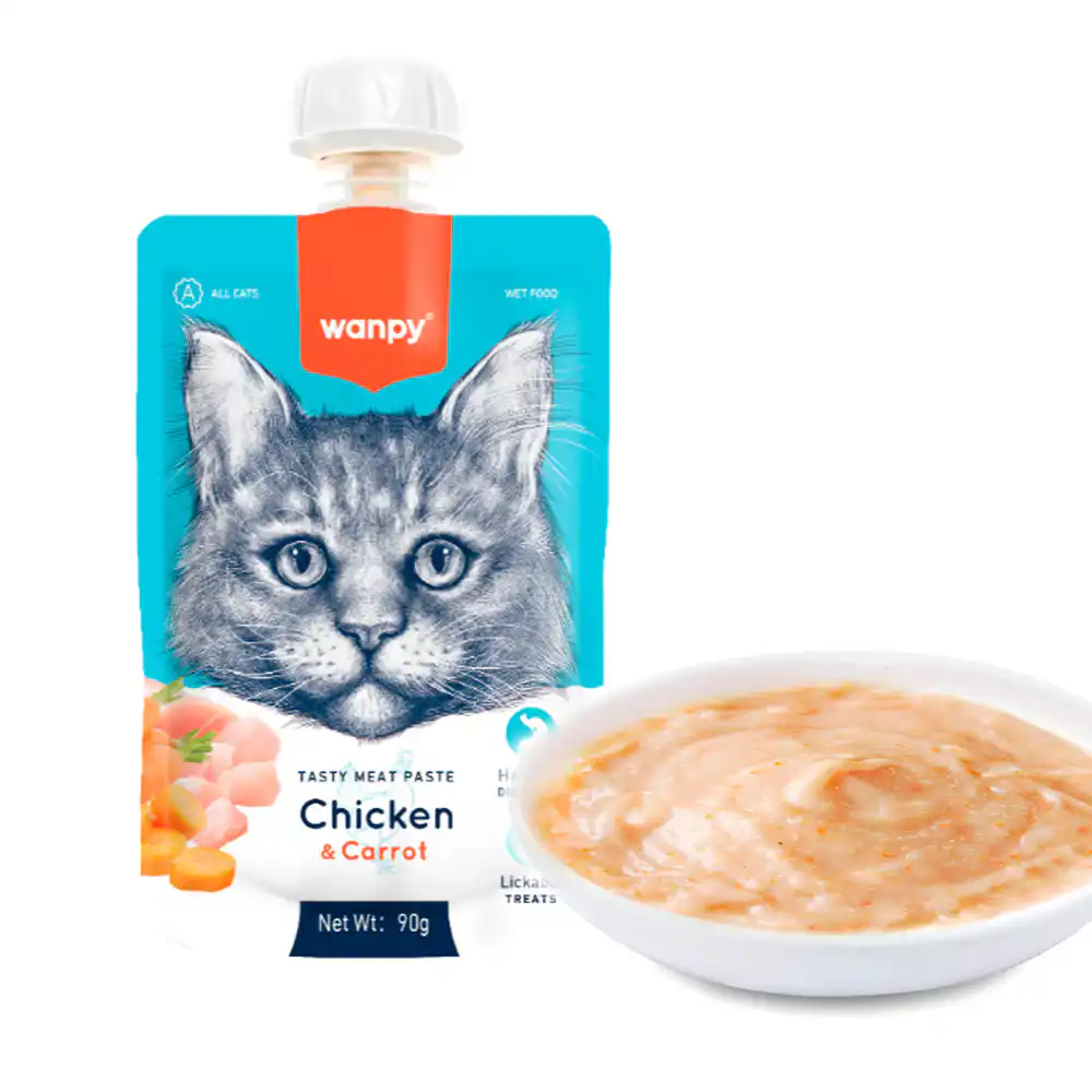 Wanpy Tasty Meat Paste Chicken & Carrot Treat for Cats, 90 g