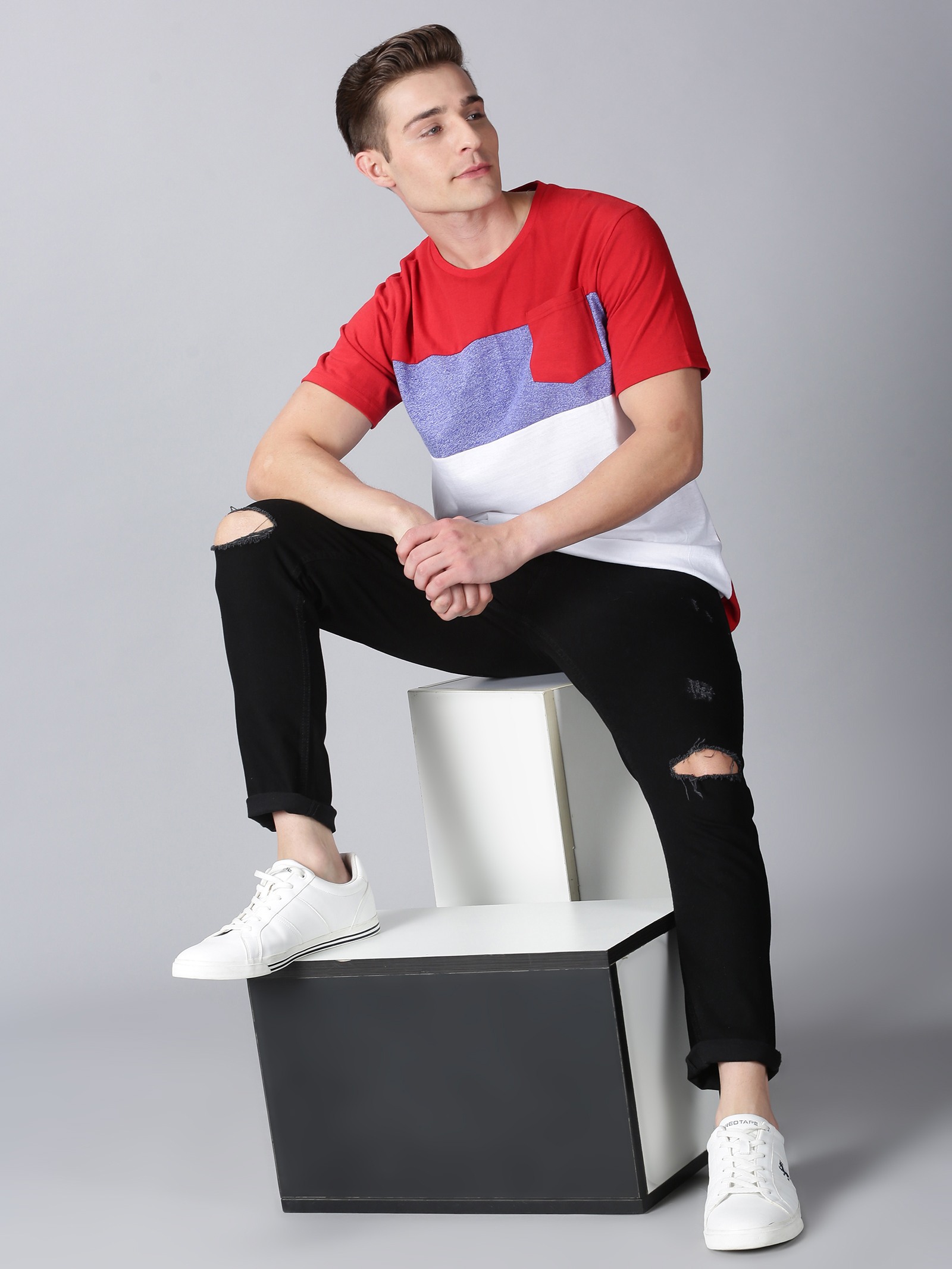 Vertu Duds Colorblock Men Round Neck Multi-coloured T-Shirt