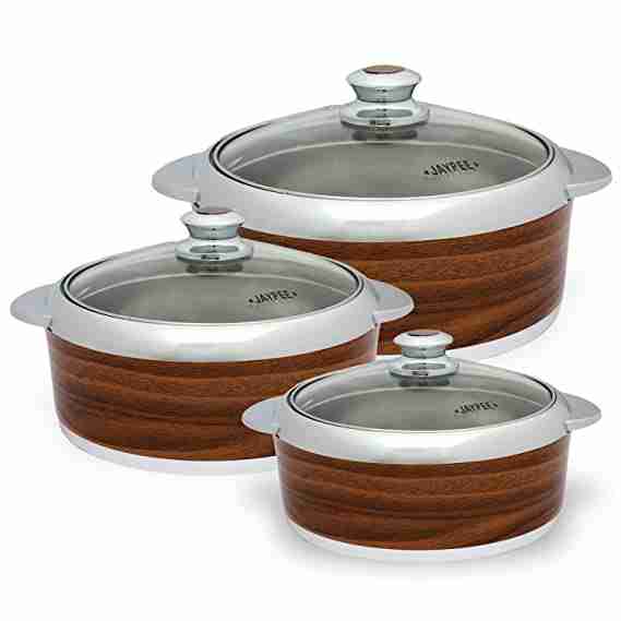 Jaypee Glassmate Casserole Set (1500, 2000, 2500 ml) L.Wood